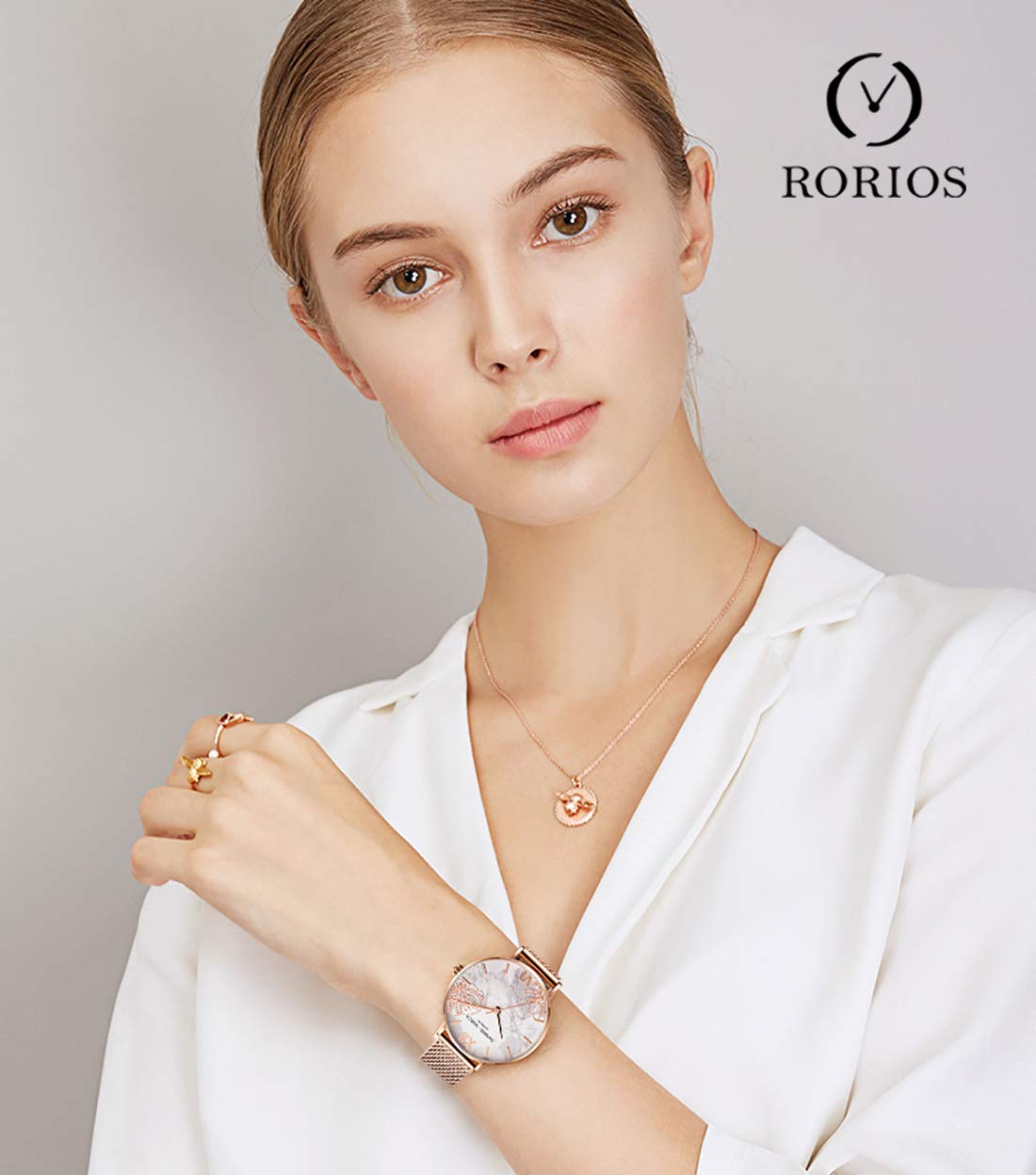 RORIOS Women's Watch - Flower Dial Stainless Steel Mesh for Everyday Elegance