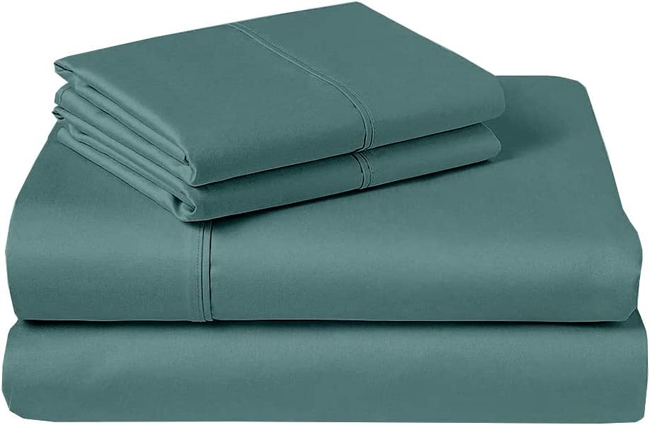 Premium Full Size Sheet Set - 100% Cotton Breathable & Cooling Bed Sheets with 15 Inch Deep Pockets - Solid Lagoon Blue - Perfect for Hot Sleepers & Guest Bedrooms