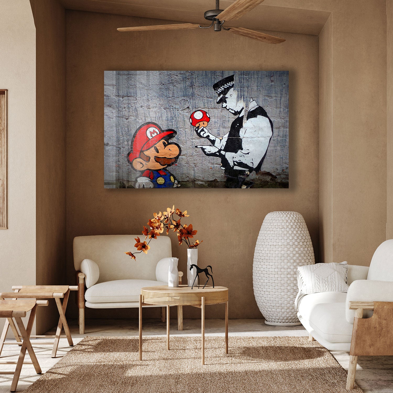 Super Mario Banksy Art Print - Unique Pop Culture Wall Decor for Gamers & Street Art Lovers - Perfect for Living Room, Bedroom or Office