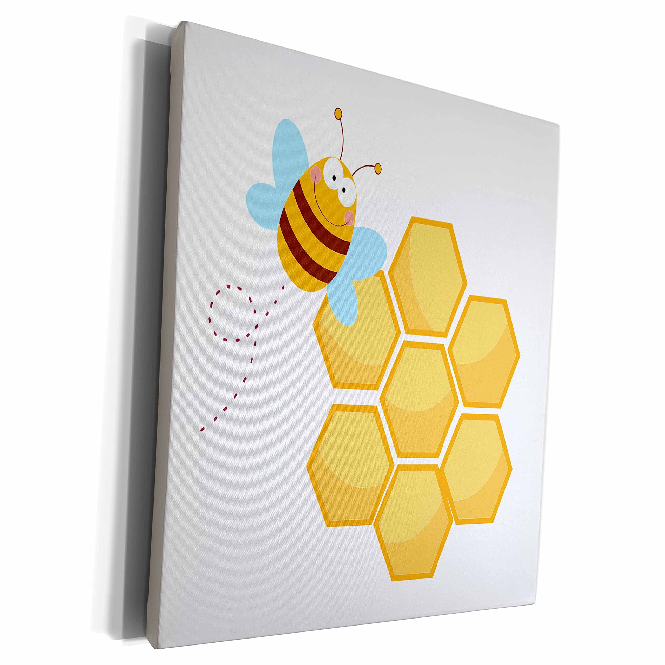 3D Rose Museum Grade Canvas Wrap - Silly Bee and Beehive Honeycomb Cartoon Art Print - Home & Office Wall Decor for Living Room, Bedroom, Nursery