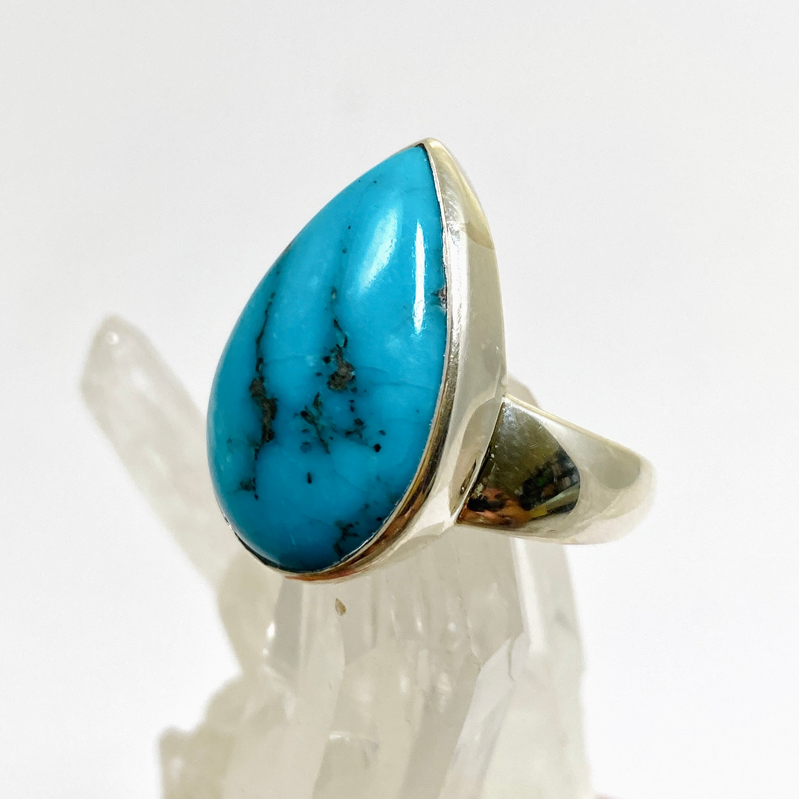 Arizona Turquoise Teardrop Cabochon Ring - Size 10 - Sterling Silver Handmade Jewelry - Perfect for Boho Fashion & Western Style Outfits