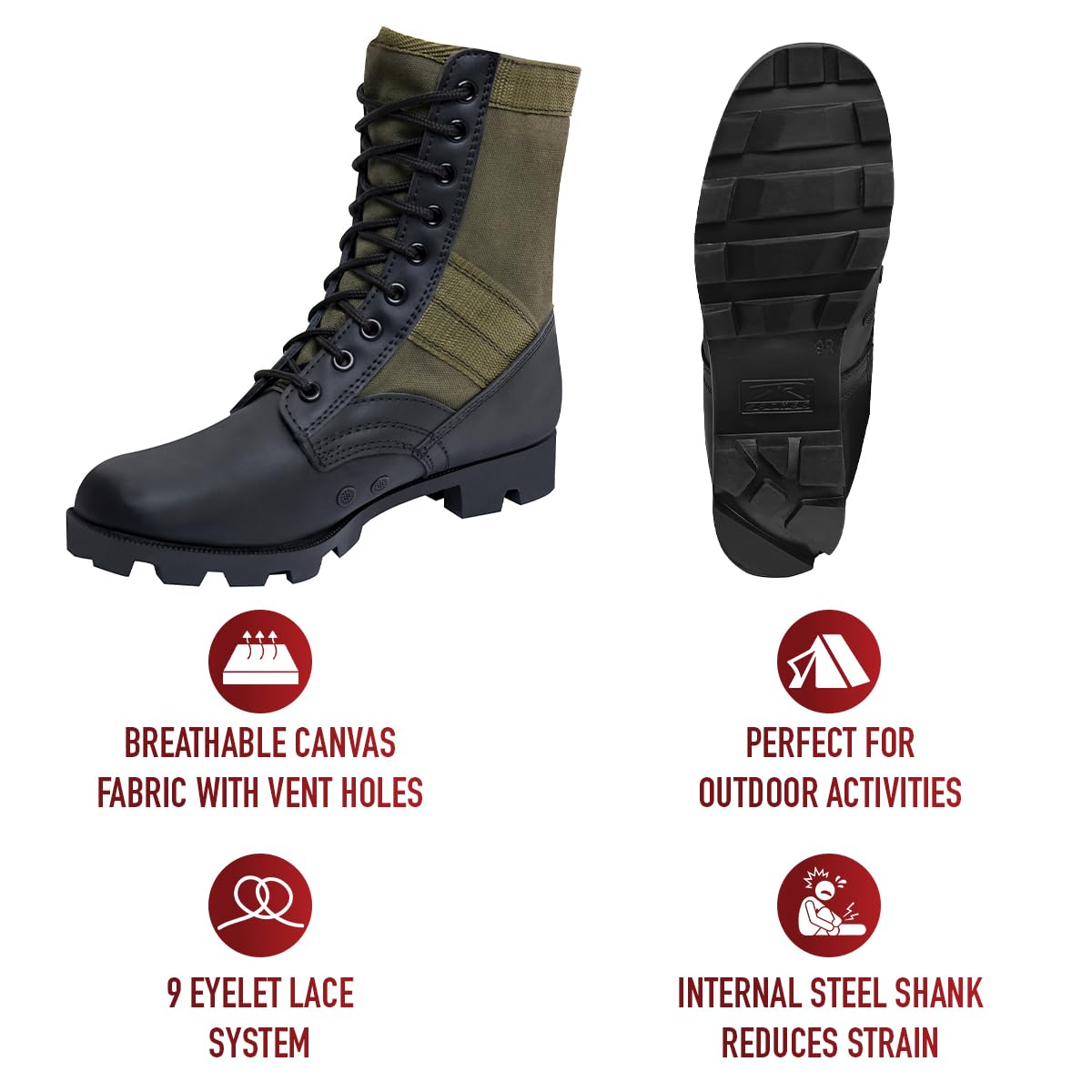 Rothco Military Jungle Boots - Durable Work & Hiking Boots for Men - Waterproof Tactical Footwear for Outdoor Adventures, Camping, and Heavy Duty Work