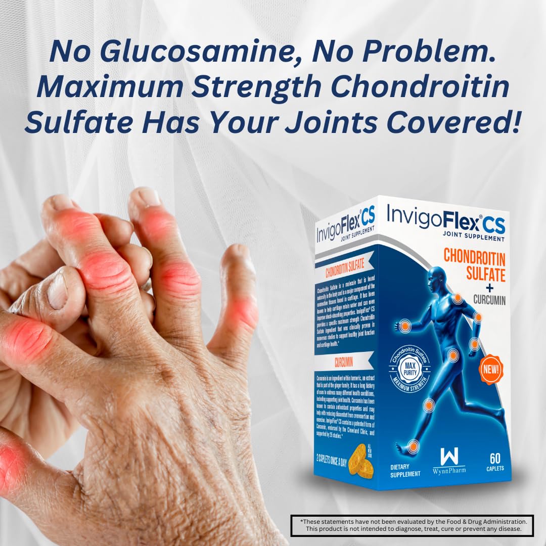 INVIGOFLEX Chondroitin Sulfate & Turmeric Curcumin Joint Supplement - Non-GMO, Supports Knee, Hand, Back & Hip Health - Premium CS Formula (3-Pack) for Active Lifestyles & Joint Comfort