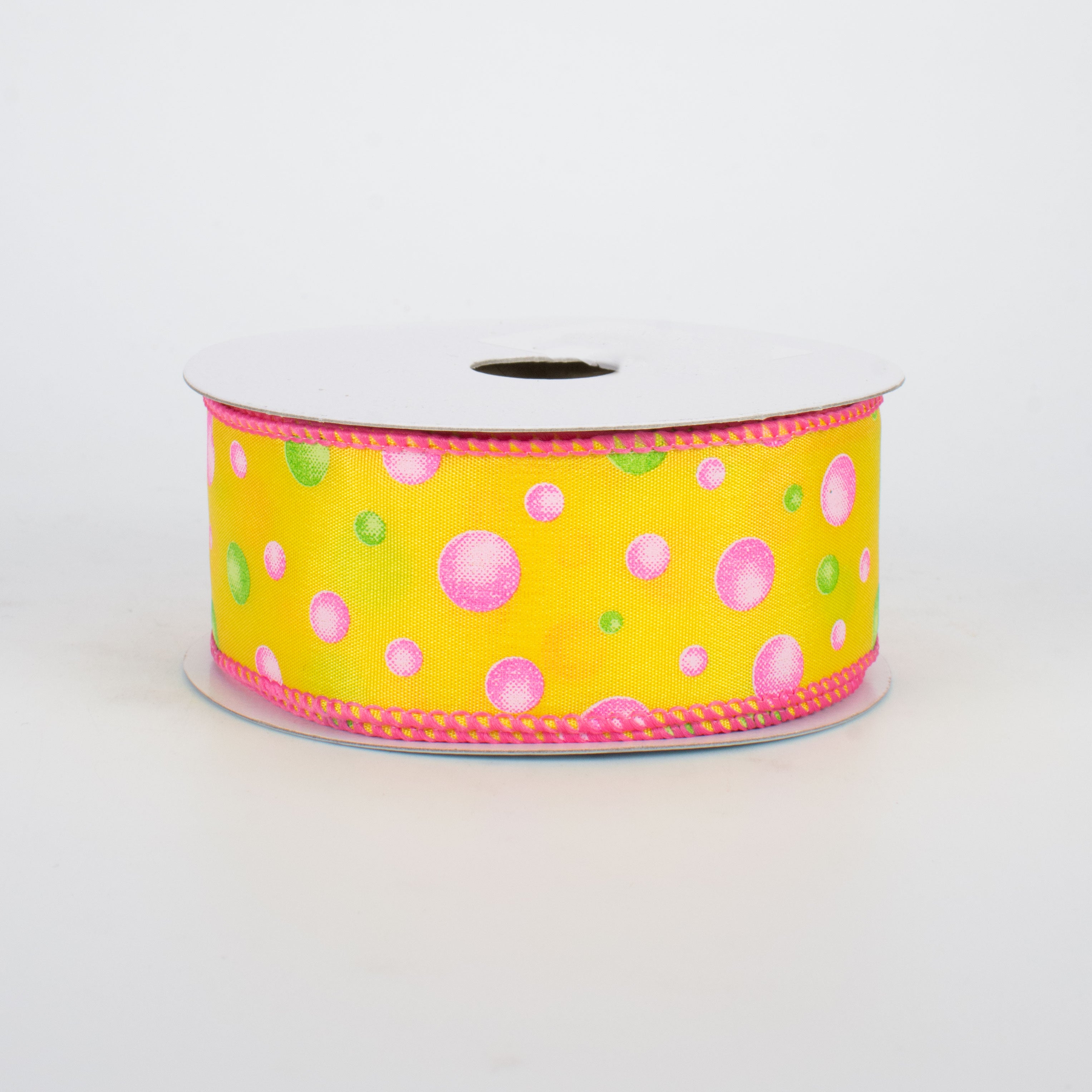 1.5 Inch Pink & Green Dots Ribbon - Decorative Craft Ribbon for Gift Wrapping, DIY Projects, Hair Bows, Scrapbooking (10 Yards, Yellow)