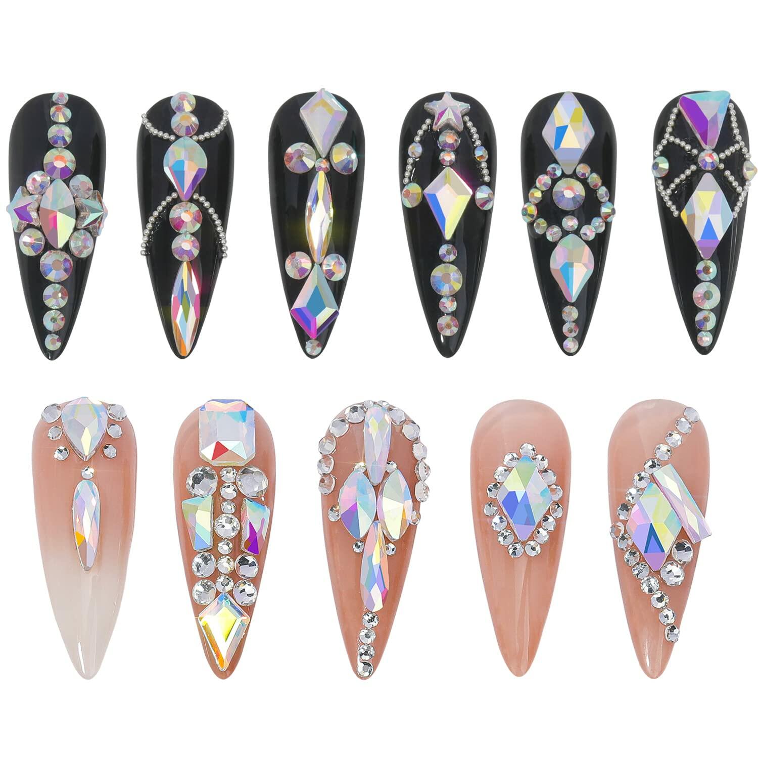 2920Pcs Nail Rhinestones Kit - 12 Types Special Shaped Multi Shapes Crystal White Nail Gems for Nail Art, Manicure, Pedicure & DIY Jewelry Making