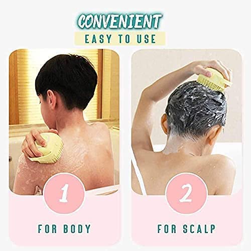 Exfoliating Silicone Bath Brush with Soap Dispenser - Scalp & Body Scrubber for Men, Women & Kids - Gentle Massage & Deep Cleaning Shower Brush (Multicolor, Pack of 1) - Perfect for Spa, Baby Bath & Sensitive Skin Care