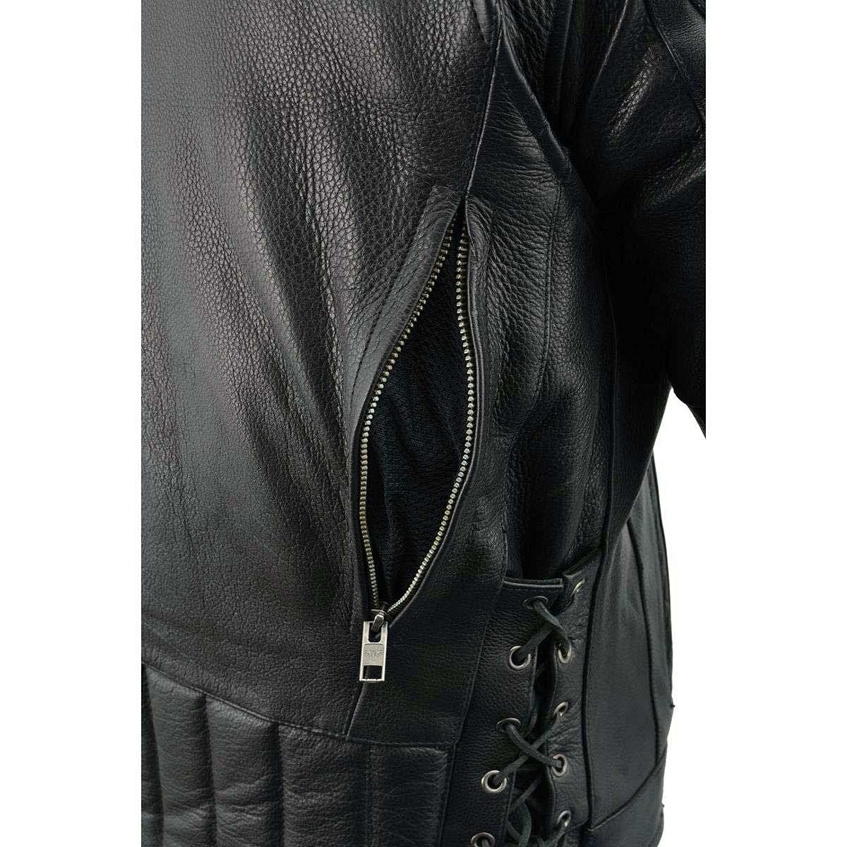 Milwaukee LKM1765 Men's Black Leather Motorcycle Jacket - Racer Style with Side Laces & Ventilation System - Perfect for Riding, Commuting & Motorcycle Enthusiasts