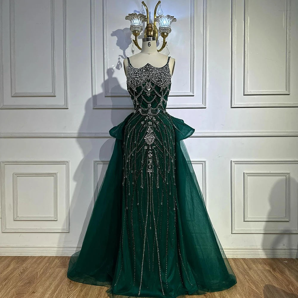 Luxury Dubai Nude Saudi Beaded Spaghetti Strap Evening Gown with Overskirt - Formal Dresses for Weddings, Prom & Special Occasions