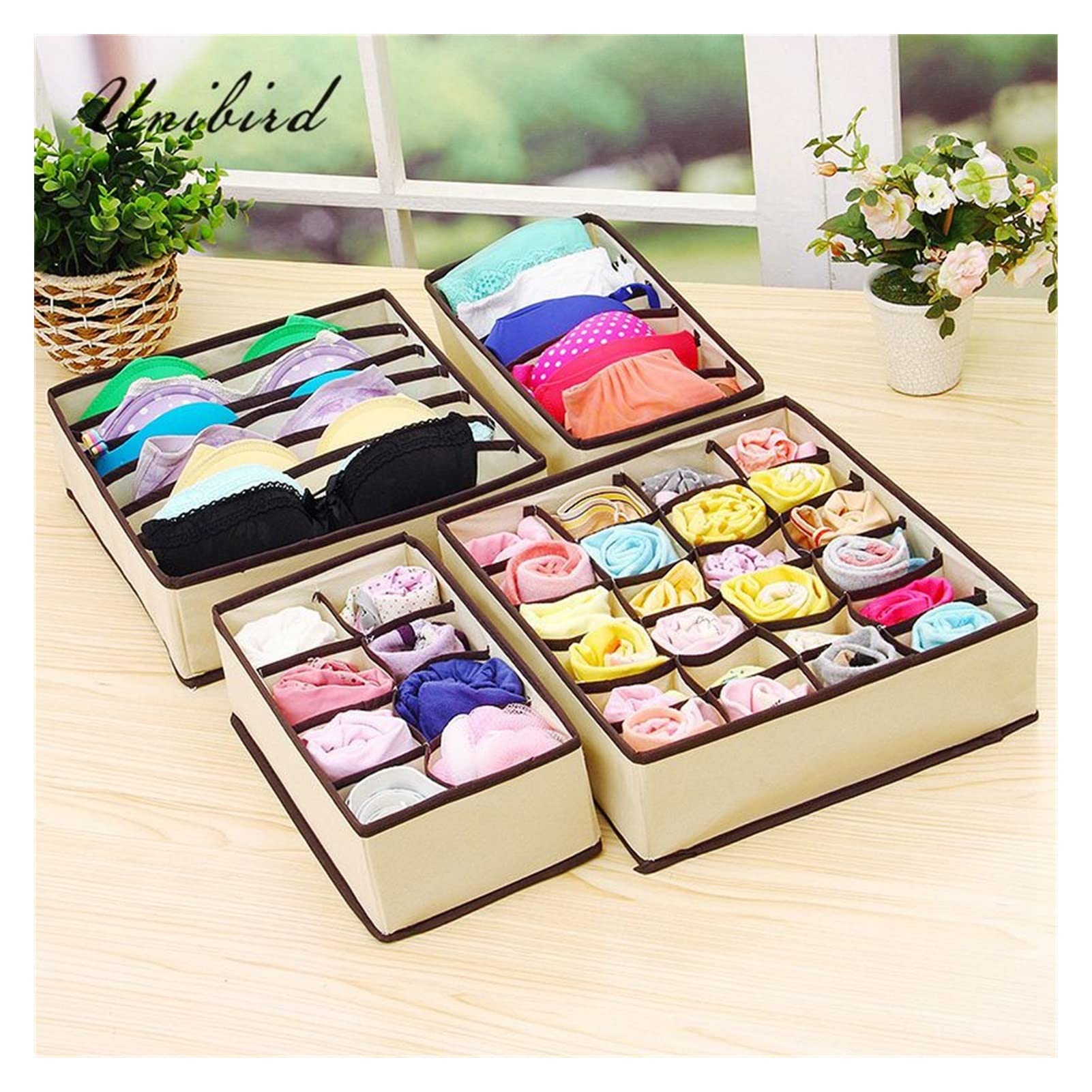 YINGHUA Unibird 4-Piece Underwear Storage Box Set - Bra, Socks & Scarf Drawer Organizer | Foldable Closet Organizer for Home Wardrobe (Yellow) | Perfect for Bedroom, Closet & Travel Organization