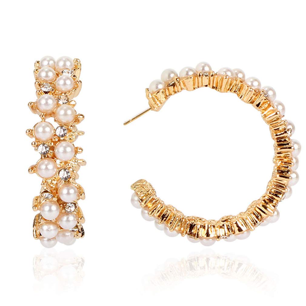Vintage Pearl C-Shaped Hoop Earrings for Women - Elegant Imitation Pearl Jewelry, Perfect Gift for Mom, Birthday, Anniversary | Great for Parties, Weddings & Everyday Wear
