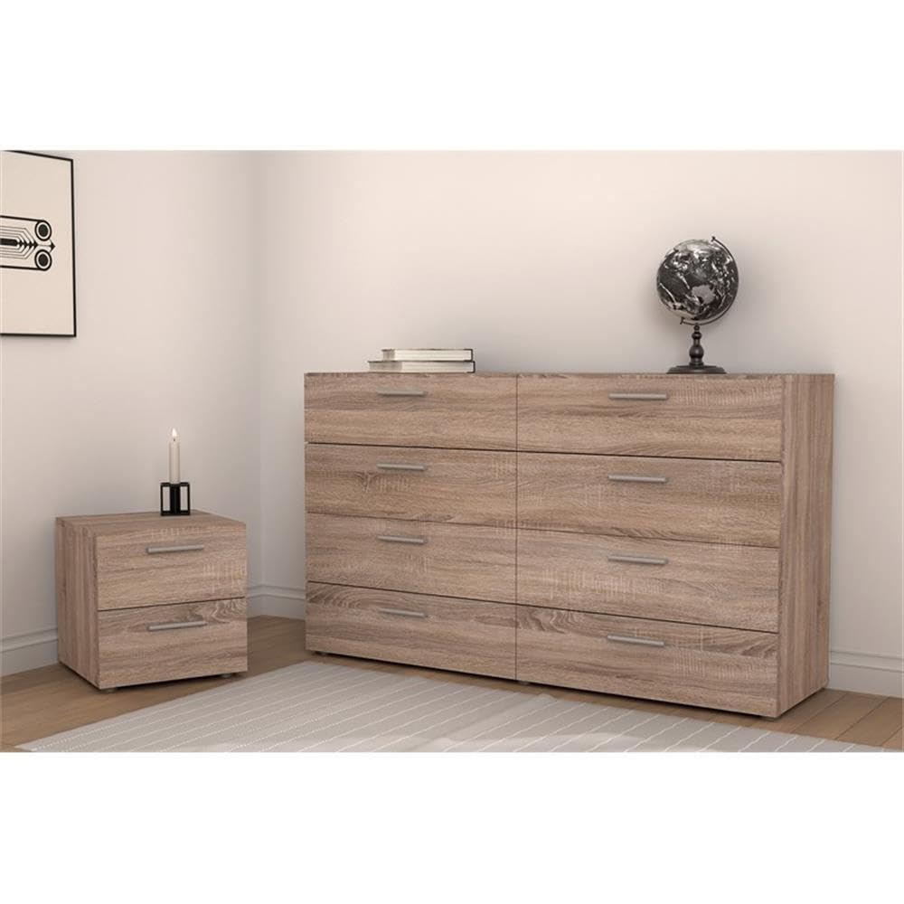 Home Square 3-Piece Bedroom Set - 8-Drawer Dresser & Two 2-Drawer Nightstands in Rich Truffle Finish | Complete Master Bedroom Furniture Suite for Modern Homes & Guest Rooms