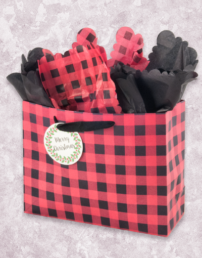Buffalo Plaid Christmas Gift Bags - Holiday Party Favor Bags, Xmas Present Packaging for Stocking Stuffers, Office Gifts & Festive Celebrations