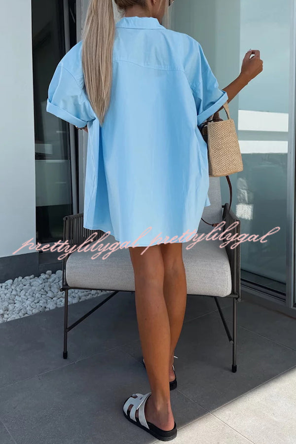 Women's Summer Casual Loose Short Sleeve Shirt & Elastic High Waist Shorts Set - Comfortable Outfit for Beach Vacation, Streetwear and Daily Wear