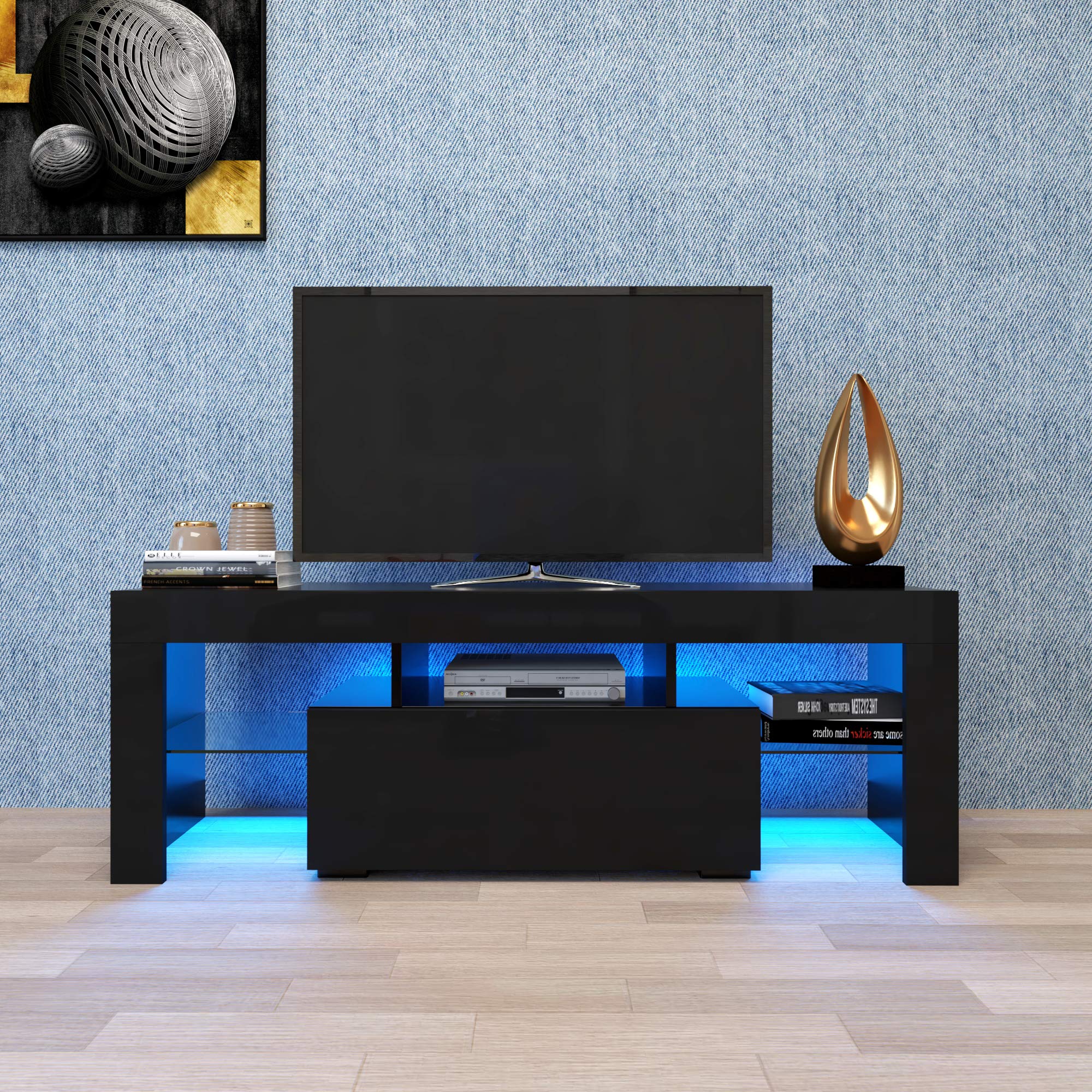180° Wall Mounted Floating TV Stand with Storage & 16-Color LED Lights - Multifunctional Media Console for 50