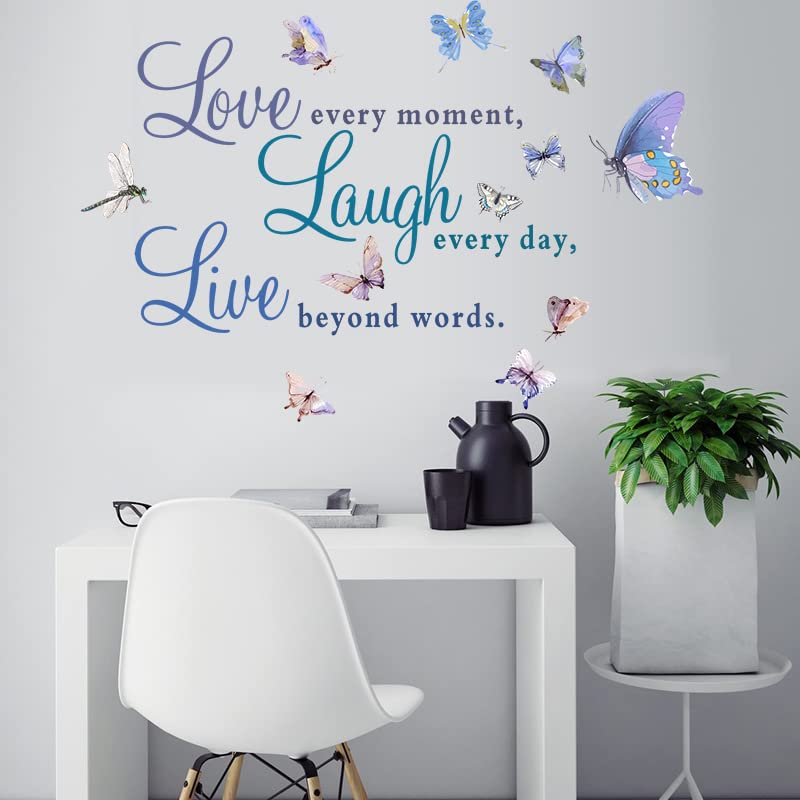 Live Laugh Love Butterfly Wall Stickers - Inspirational Home Decor for Bedroom, Living Room & Nursery - DIY Removable Wall Art for Positive Vibes (Perfect for Home, Office & Dorm Room Decorations)