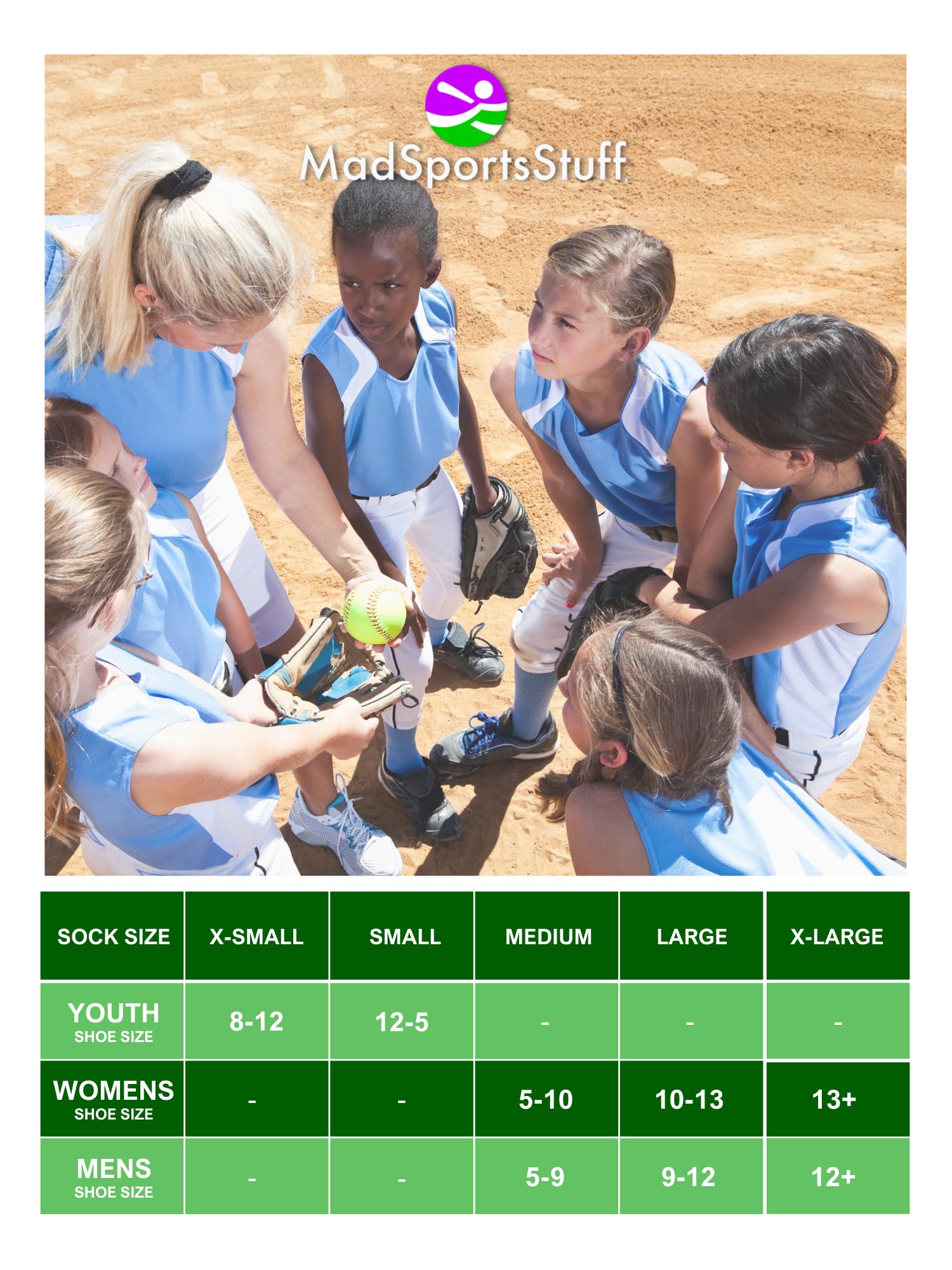 MadSportsStuff Softball Socks with Stars - Over the Calf Tall Socks for Girls, Women, Youth & Adults - Perfect for Sports, Games & Casual Wear