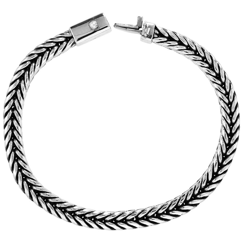 Genuine Bali Handmade Sterling Silver 6mm Square Foxtail Chain Bracelet - Nickel Free, Antiqued Finish (8-9 Inch) - Perfect for Casual Wear, Gifts & Boho Fashion Accessories