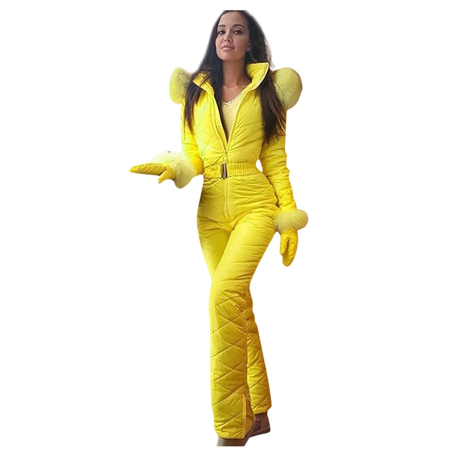 Women's Waterproof Ski Suit with Fur Collar - Winter Snow Jumpsuit for Skiing & Outdoor Sports - Slim Fit Hooded Romper for Cold Weather Adventures