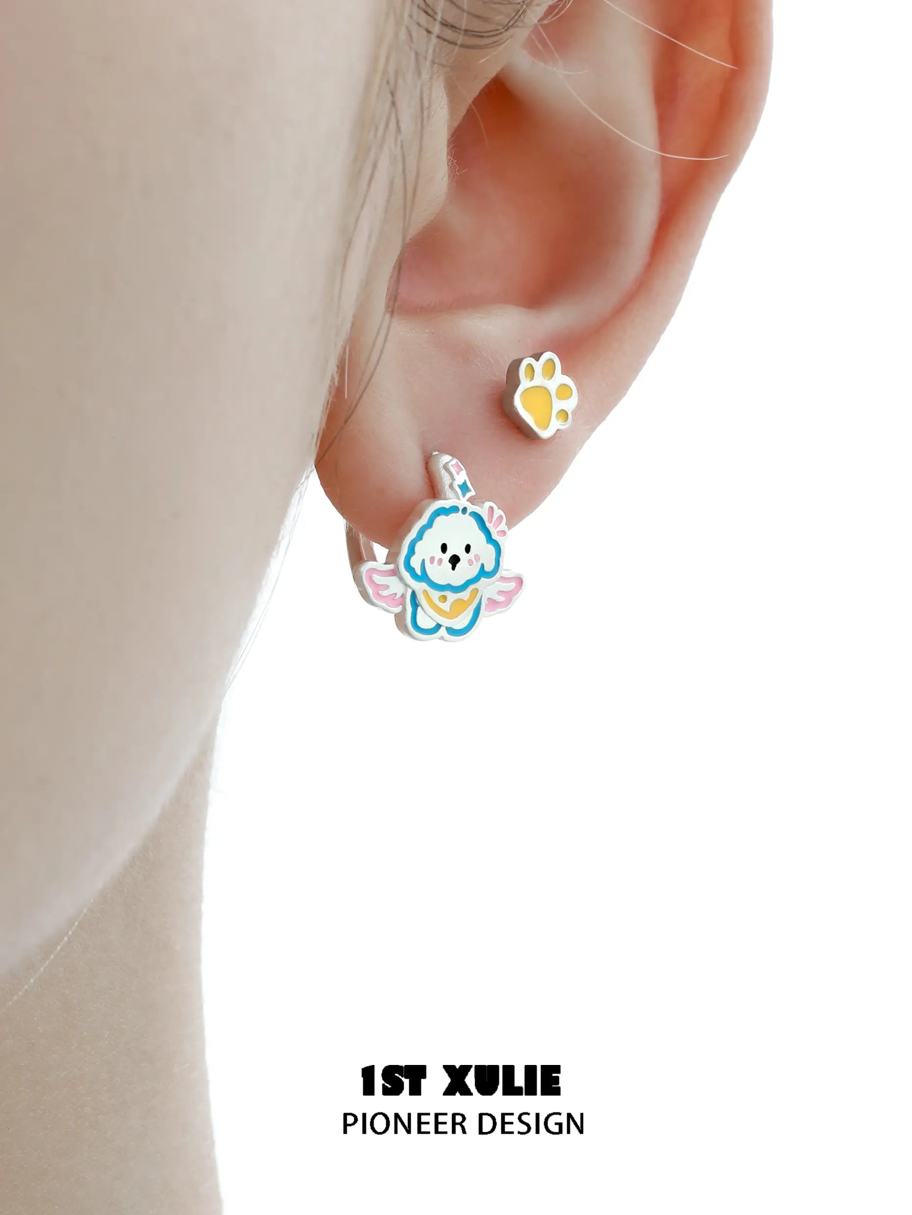 18k Platinum Plated Kitten & Puppy Hand-Painted Resin Earrings | Colorful Animal Stud Earrings for Women | Perfect Gift for Cat & Dog Lovers, Casual Wear & Special Occasions