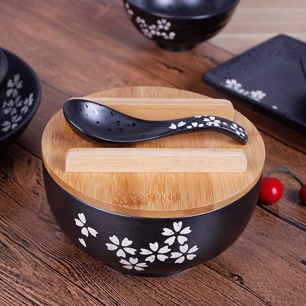 Premium Japanese Black Ceramic Ramen Bowls - 8.5