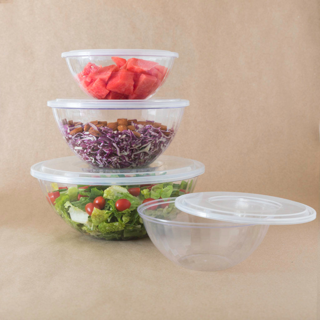 Clear Salad Bowl Set of 3 - BPA-Free Plastic Serving Bowls for Fresh Salads, Fruits, Snacks - Perfect for Parties, Picnics & Family Dinners