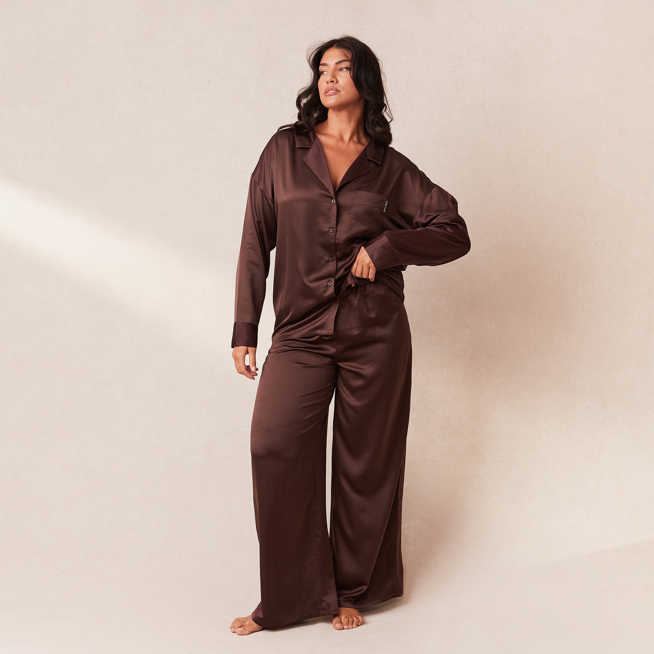Classic Satin Pajama Pants for Women - Soft Chocolate Brown Sleepwear Lounge Pants - Perfect for Relaxing at Home, Spa Days & Cozy Evenings