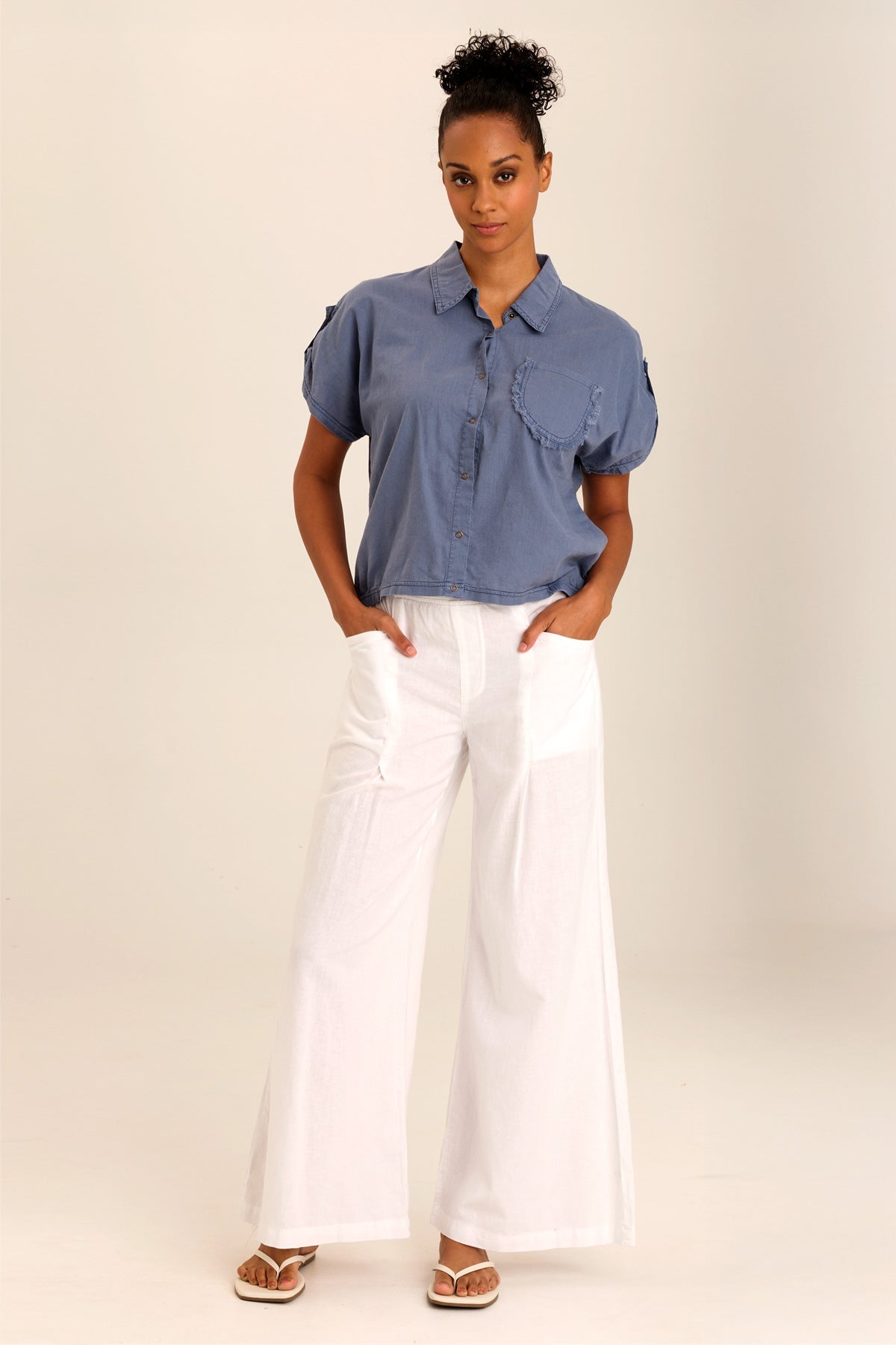 Abner Women's Linen & Jersey Button Up Shirt - Casual Long Sleeve Blouse for Work, Travel & Everyday Wear