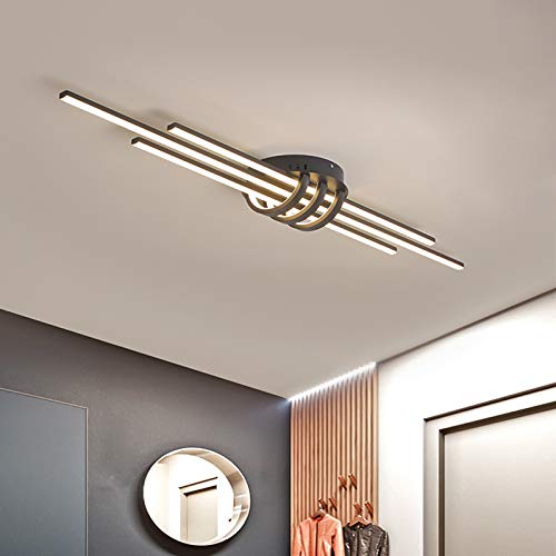 LITFAD Modern Slim Linear Flush Mount Ceiling Light - 3-Light LED Fixture with Acrylic Shade in Warm White (3000K) - Perfect for Dining Room, Bedroom, Restaurant & Hotel Lighting - Black Finish