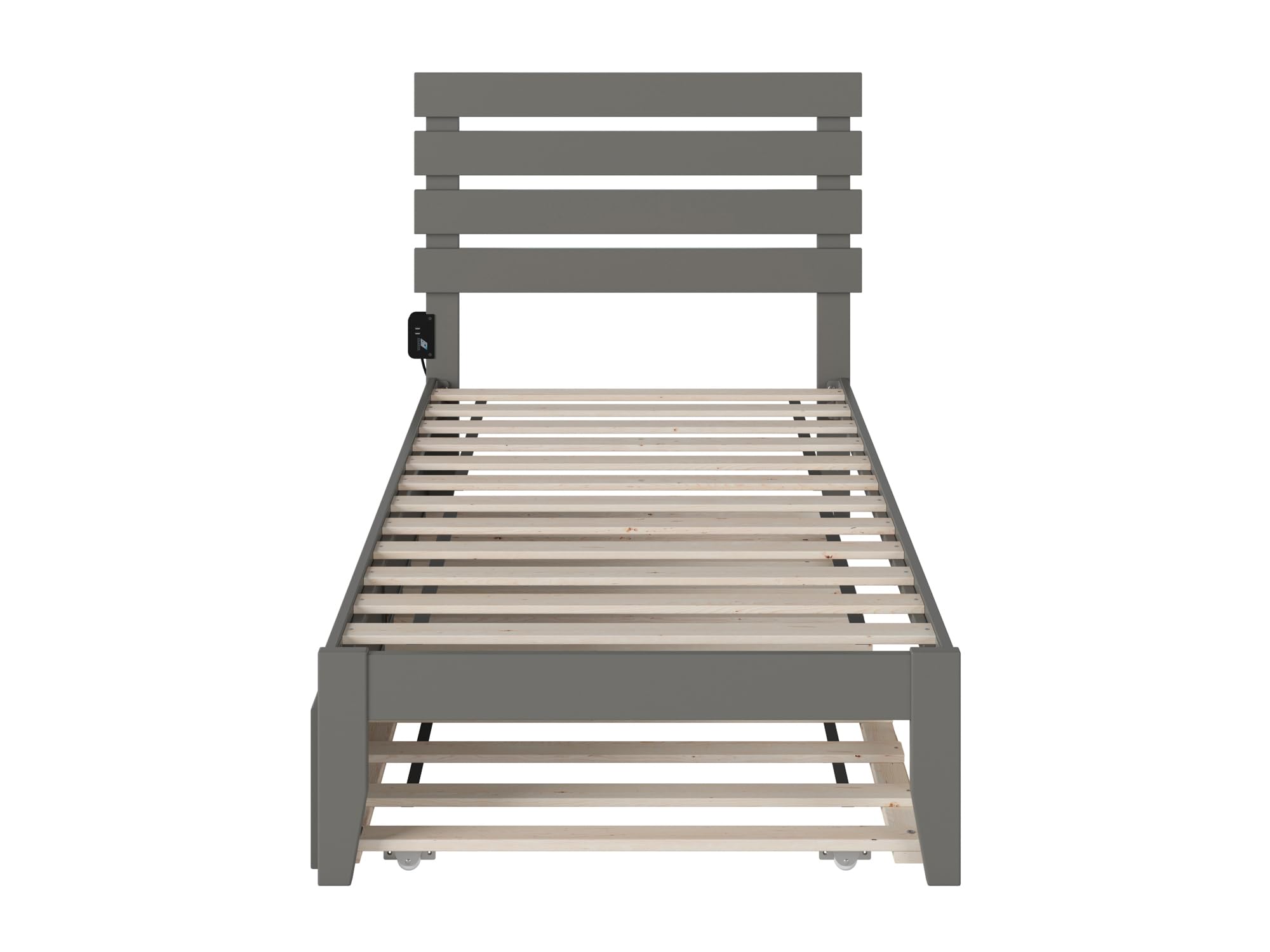AFI Oxford Platform Bed Frame with Twin Trundle and USB Charging Port - Gray Wooden Bed for Small Spaces, Guest Room & Kids Bedroom