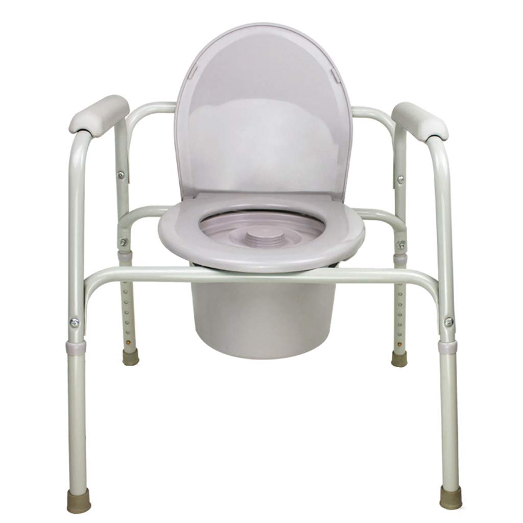 Heavy Duty Adjustable Steel Folding Commode Toilet Chair with Bucket & Splash Guard - Medical Safety Frame for Elderly & Disabled - Ideal for Home Care, Post-Surgery Recovery & Bathroom Safety