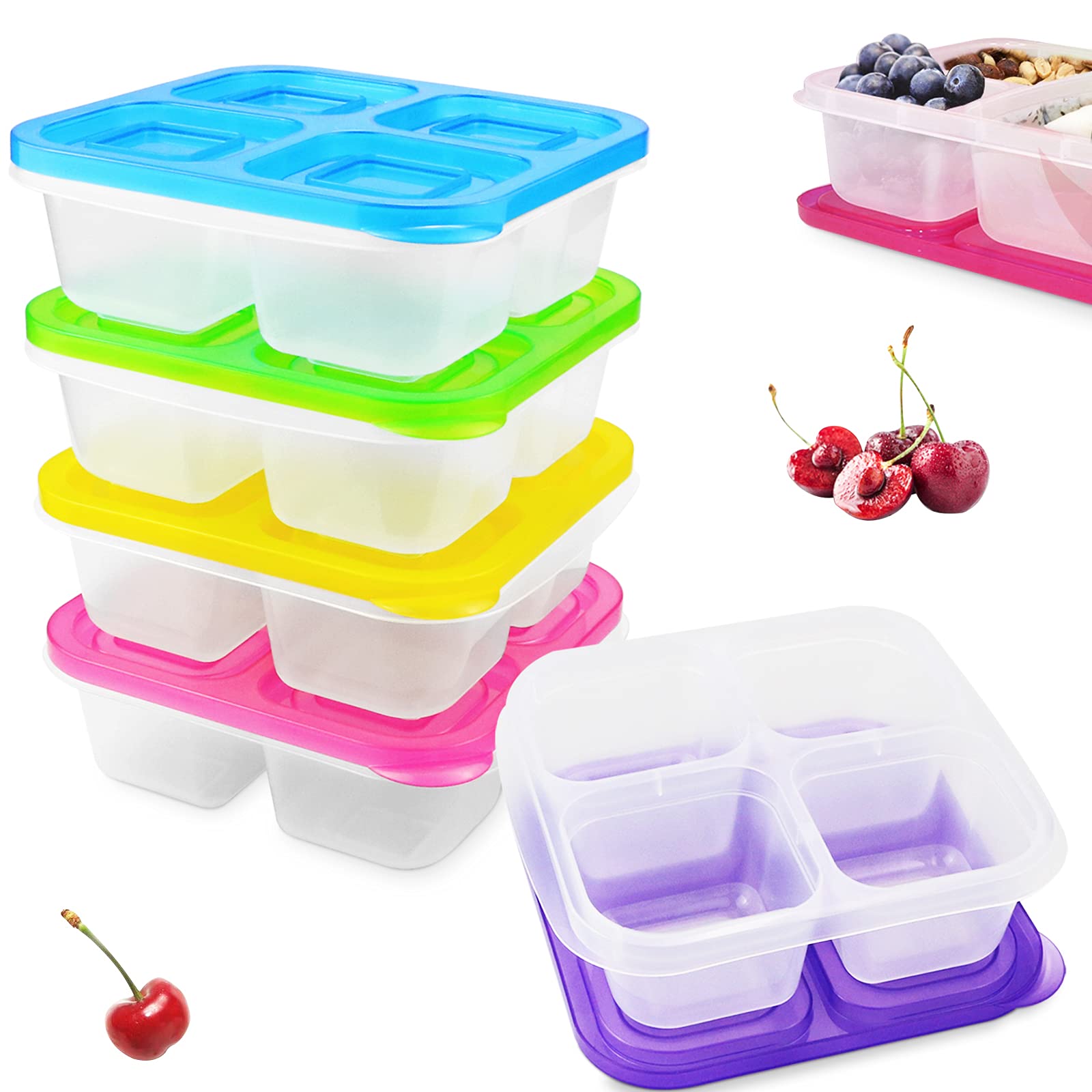 5-Pack Reusable Bento Box Containers with 4 Leakproof Compartments | Eco-Friendly Food Storage for Meal Prep, School Lunches, Work & Travel | Perfect for Adults & Kids