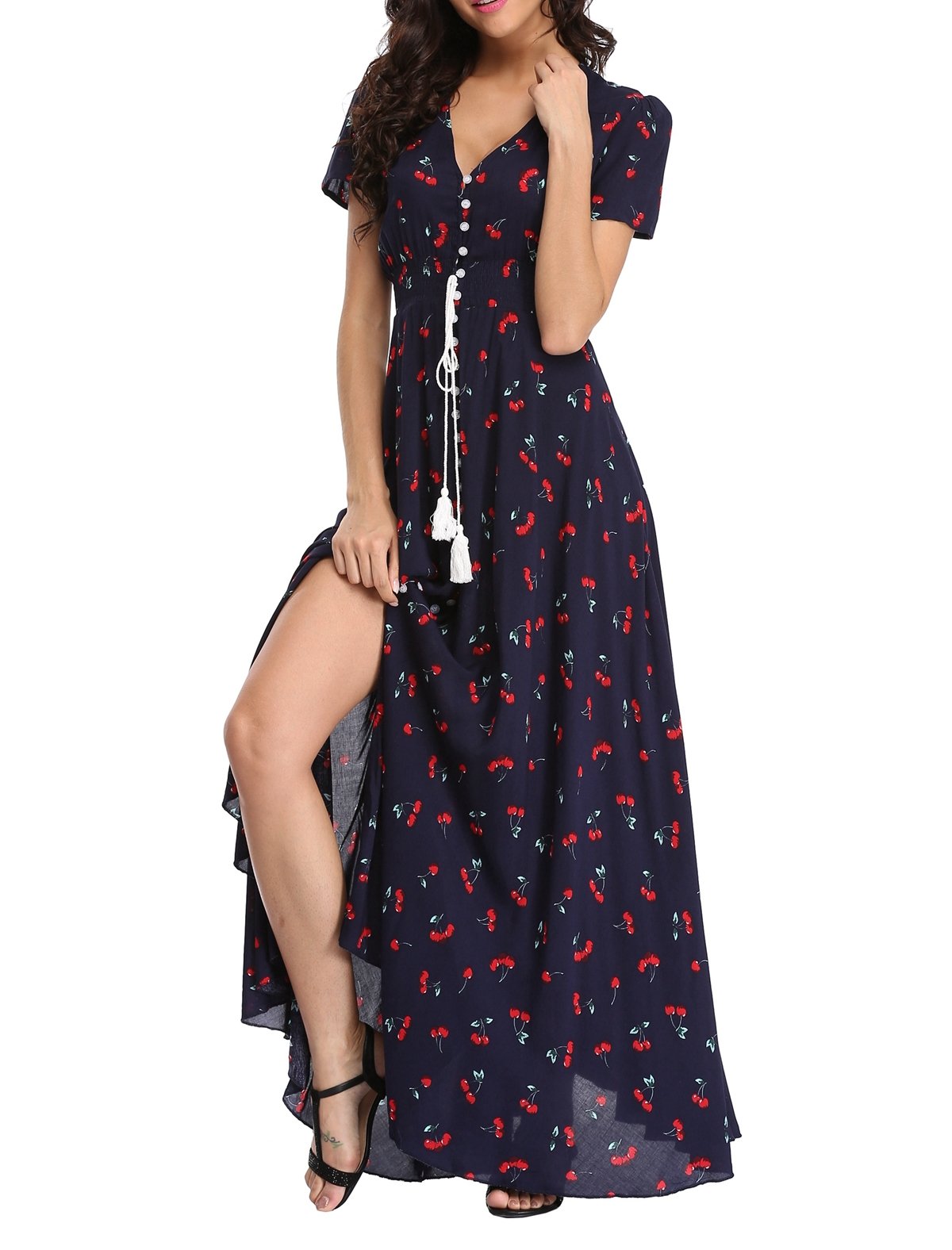 Women's Floral Maxi Dress - Casual Long Summer Boho Beach Dress with Short Sleeves & Button Up Front | Perfect for Beach Vacations, Music Festivals & Summer Parties
