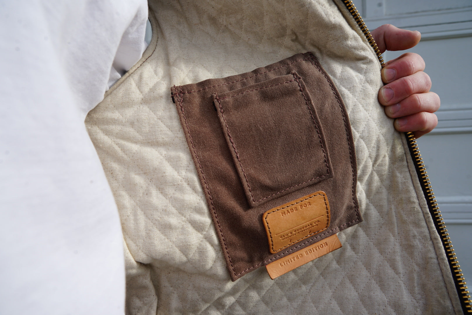 LIMITED EDITION VEST - Brush Brass Canvas & Black Leather Jacket for Men | Preorder Now | Perfect for Outdoor Adventures & Casual Wear