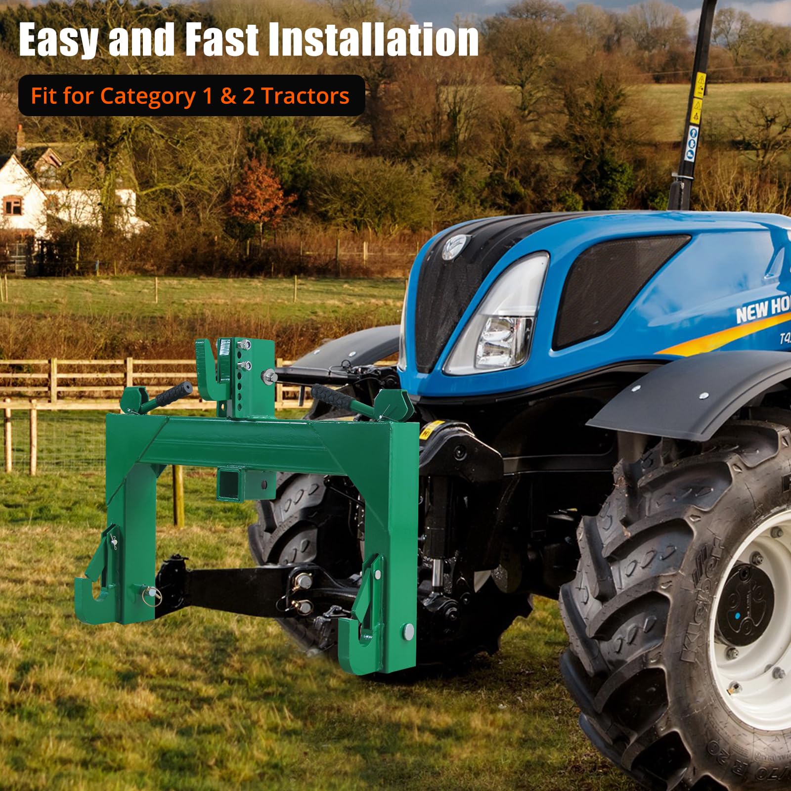 GARVEE 3 Point Quick Hitch 3000 LBS Lifting Capacity Tractor Attachment - Heavy Duty Green Quick Hitch for Farming, Landscaping & Tractor Implements