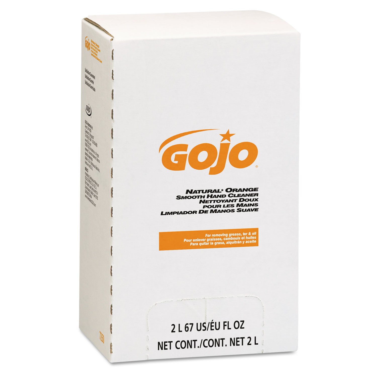 Gojo 7250 Natural Orange Smooth Lotion Hand Cleaner Refill - 2000ml Bag-in-Box (4/Carton) | Antibacterial Hand Soap for Commercial Kitchens, Hospitals & Food Service | Gentle Moisturizing Formula for Frequent Hand Washing