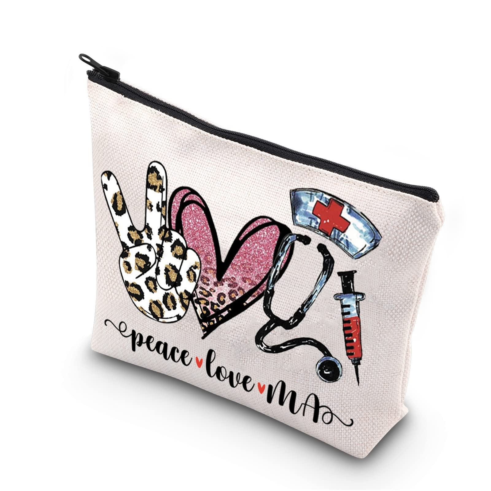 TSOTMO Medical Assistant Gift - Peace Love MA Nurse Zipper Pouch Makeup Bag for Cosmetics & Essentials | Perfect for Nursing Students, Healthcare Workers & Medical Professionals