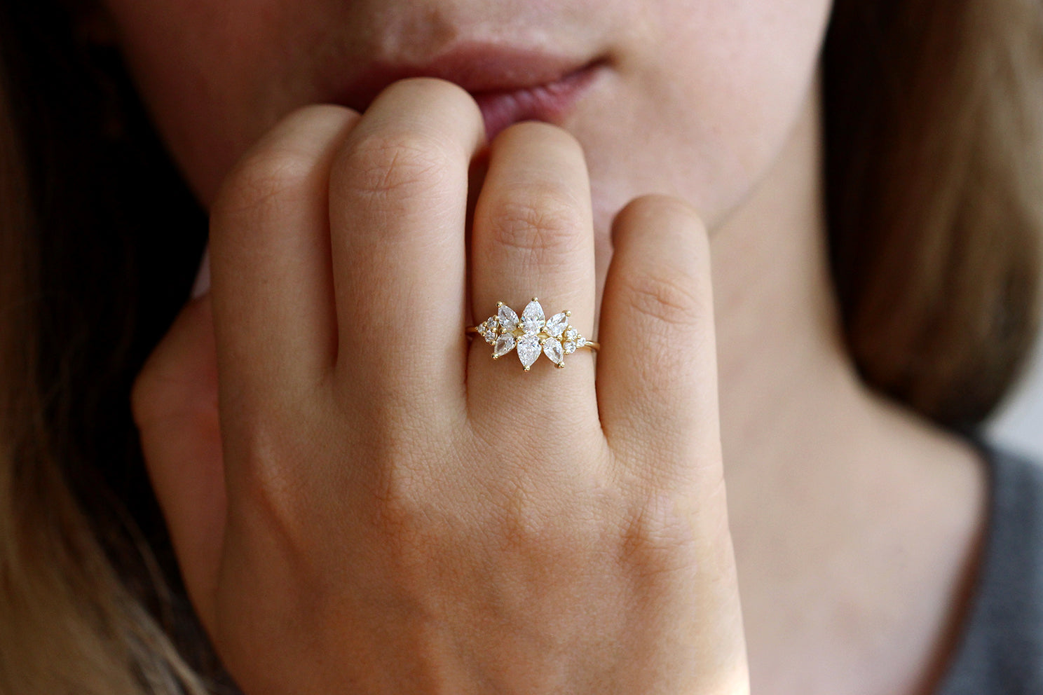 Diamond Cluster Engagement Ring Set - The Flora Ring Set for Women | Elegant Wedding & Proposal Jewelry Gift for Her