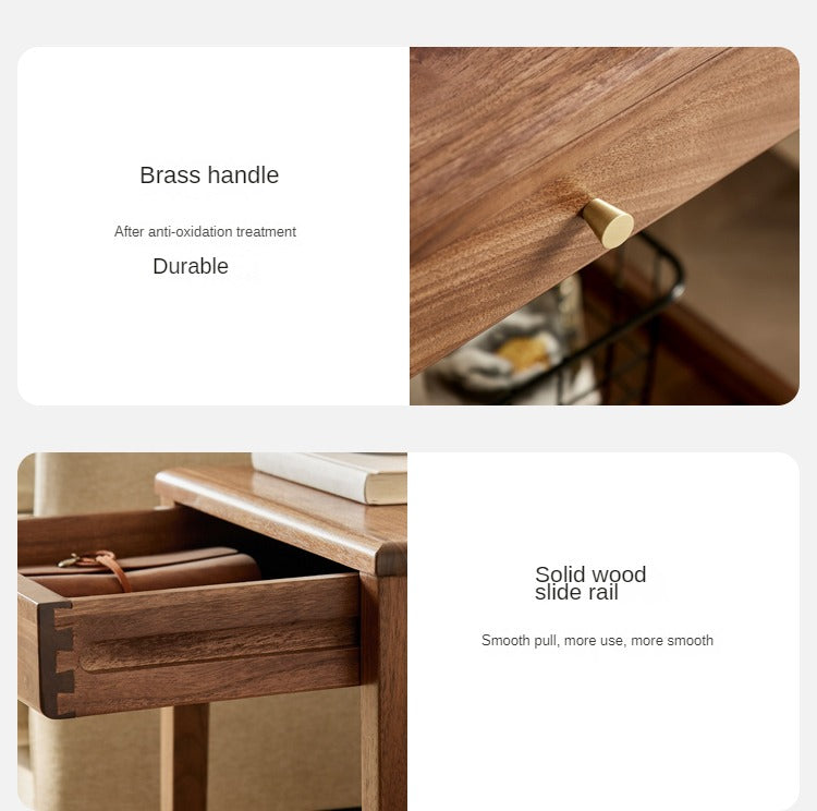 Black Walnut Solid Wood Narrow Nightstand - Modern Bedside Table with Drawer for Bedroom, Living Room & Small Spaces - Perfect for Storage & Décor