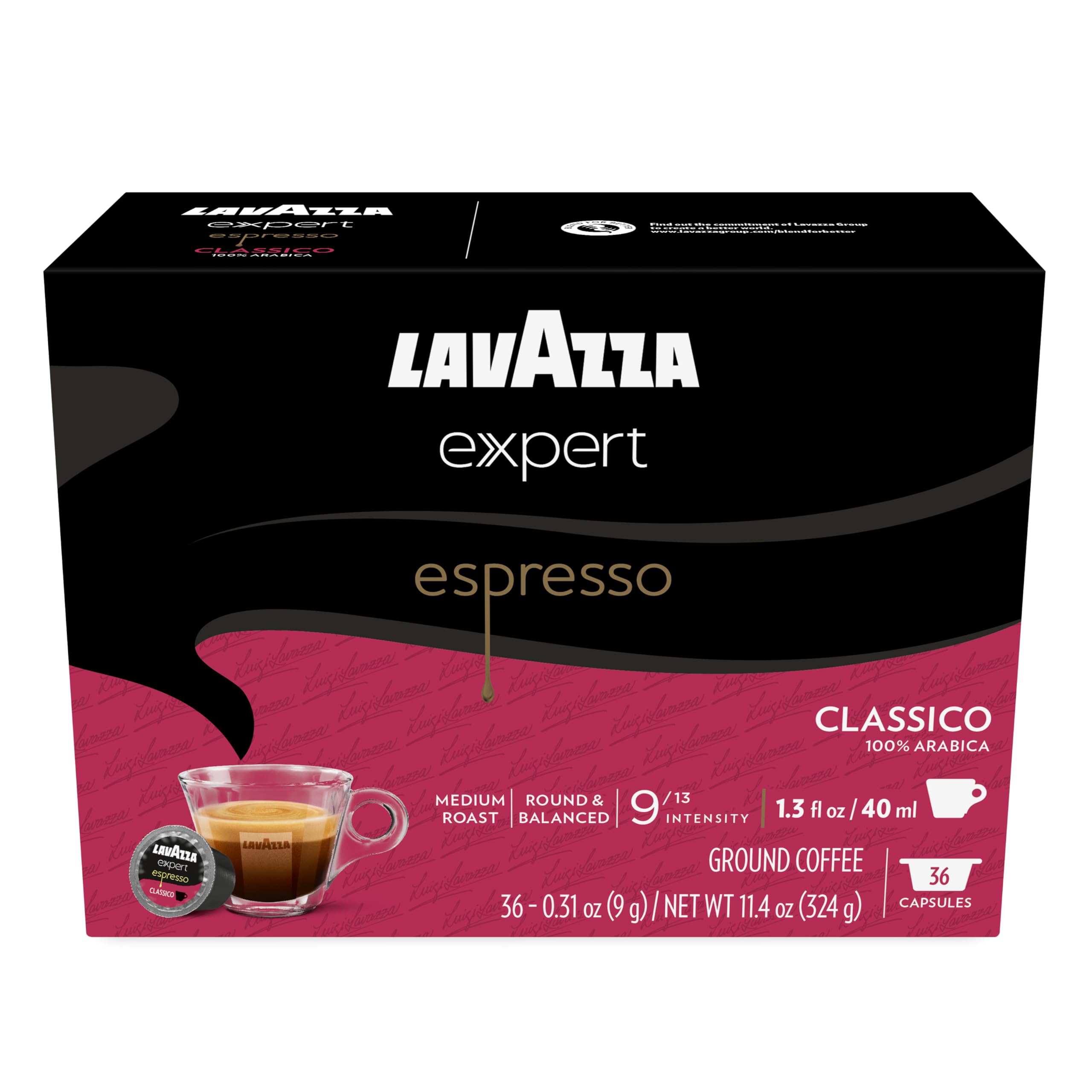 Lavazza Expert Espresso Aroma Più Coffee Capsules - 36 Pack of Premium Italian Espresso Pods for Nespresso Machines | Perfect for Home Brewing, Office Use & Gifts
