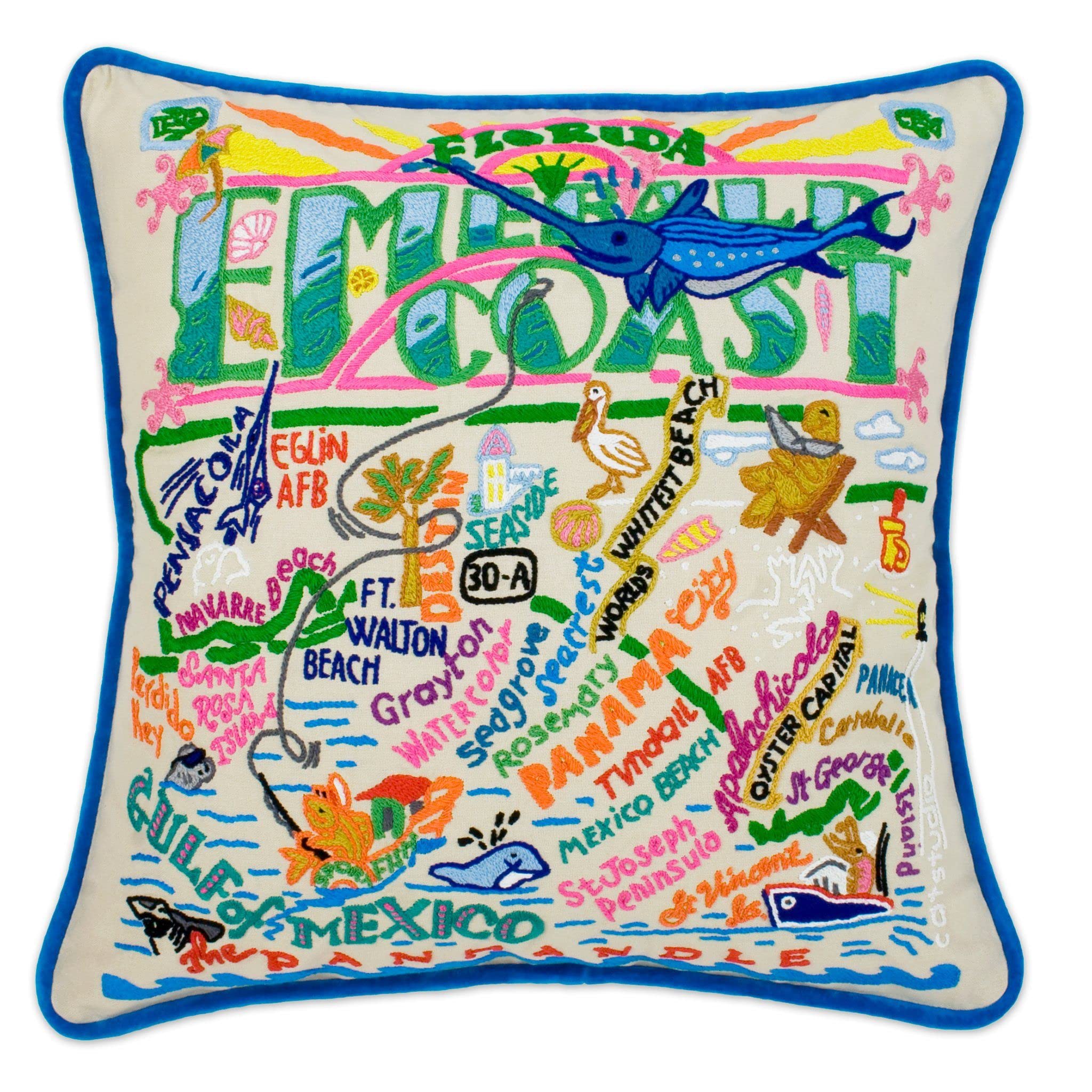 Catstudio Emerald Coast Embroidered Decorative Throw Pillow - Soft Bohemian Style Cushion Cover for Sofa, Bed, Couch - Coastal Home Decor Accent for Living Room, Bedroom, Porch