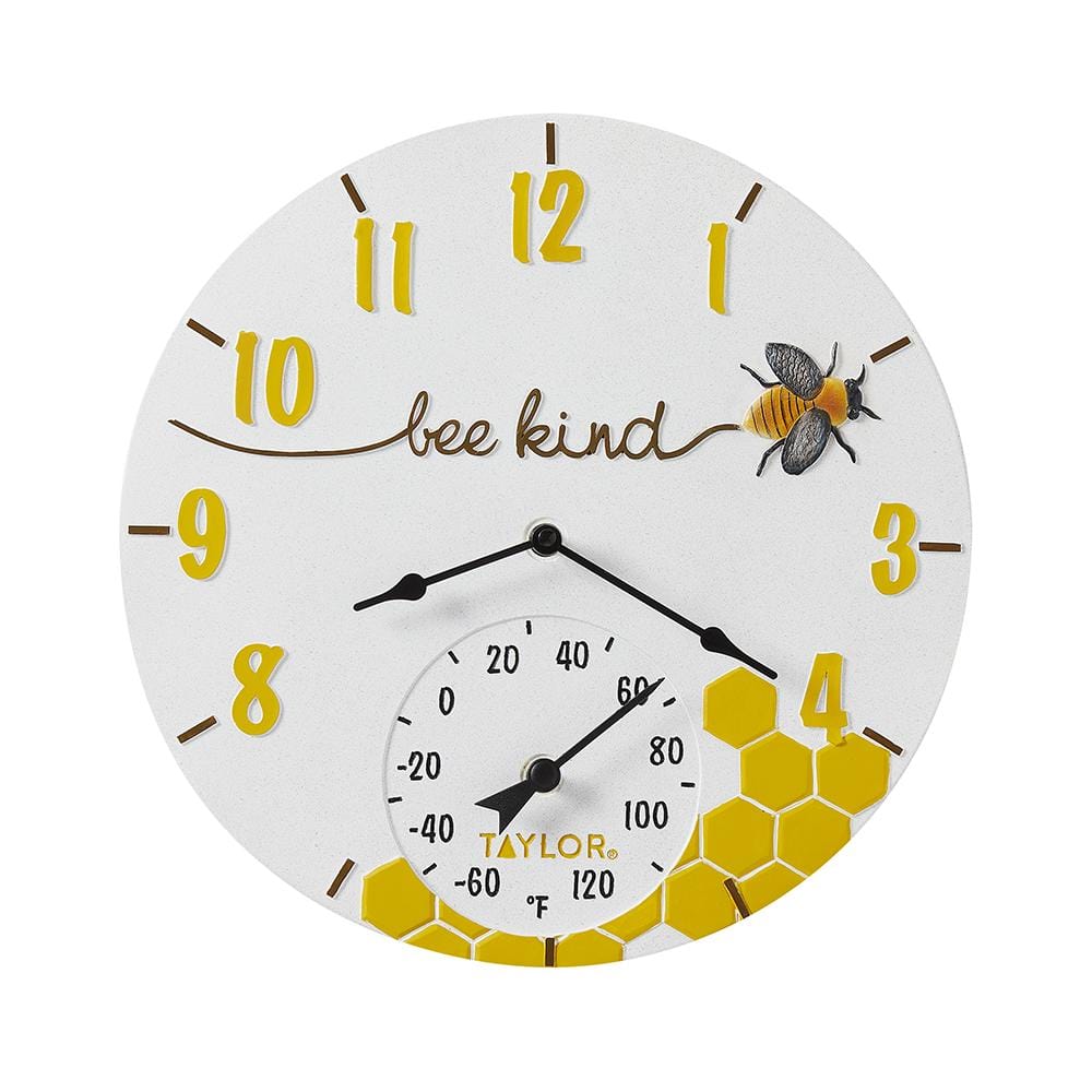 14 Inch Bee Kind Poly Resin Wall Clock with Thermometer - Perfect for Kitchen, Living Room, and Garden Decor