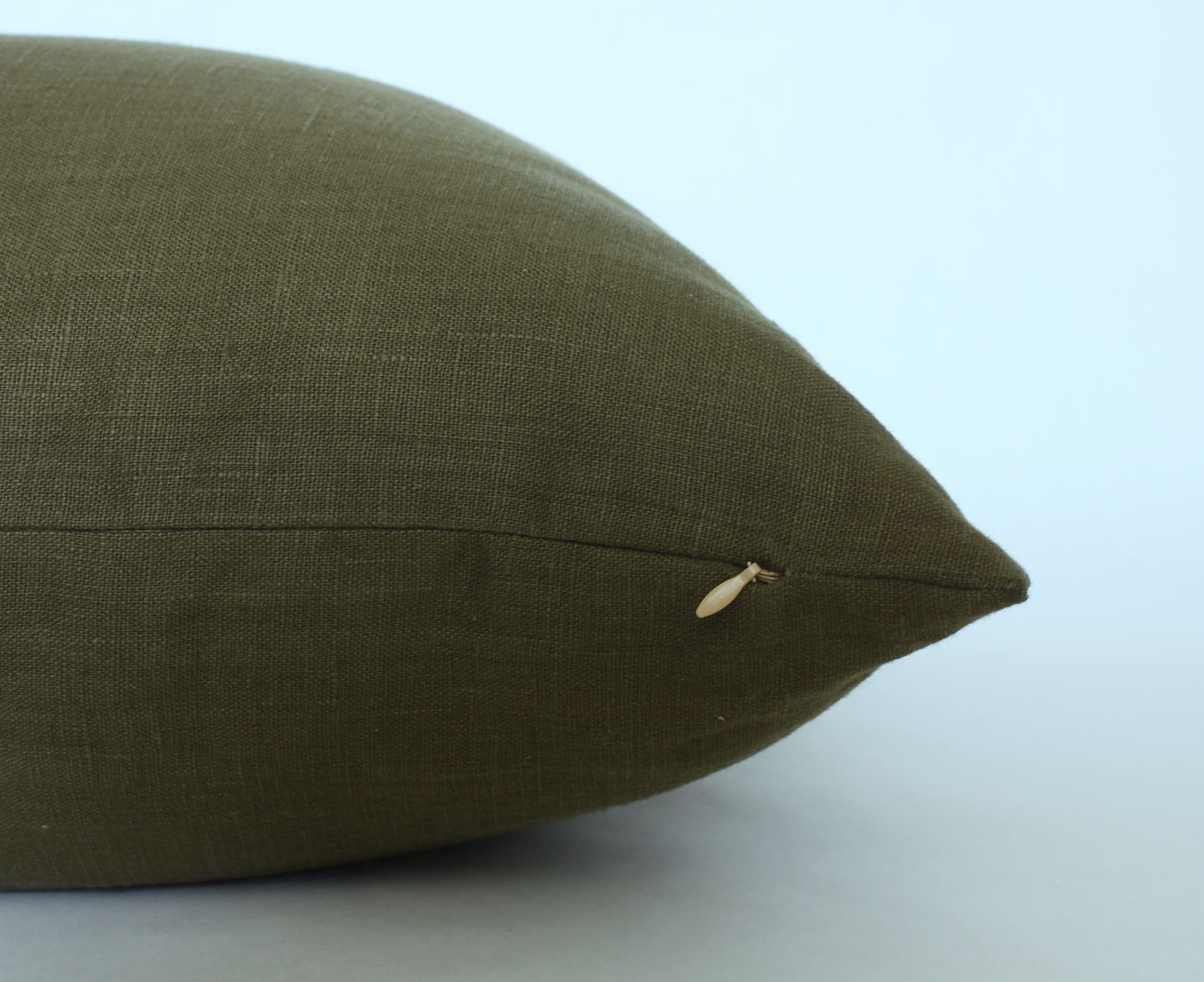 Premium Dark Olive Green Pillow Cover - Soft & Breathable Cotton Linen Blend - Decorative Cushion Case for Sofa, Bed, Living Room & Home Decor