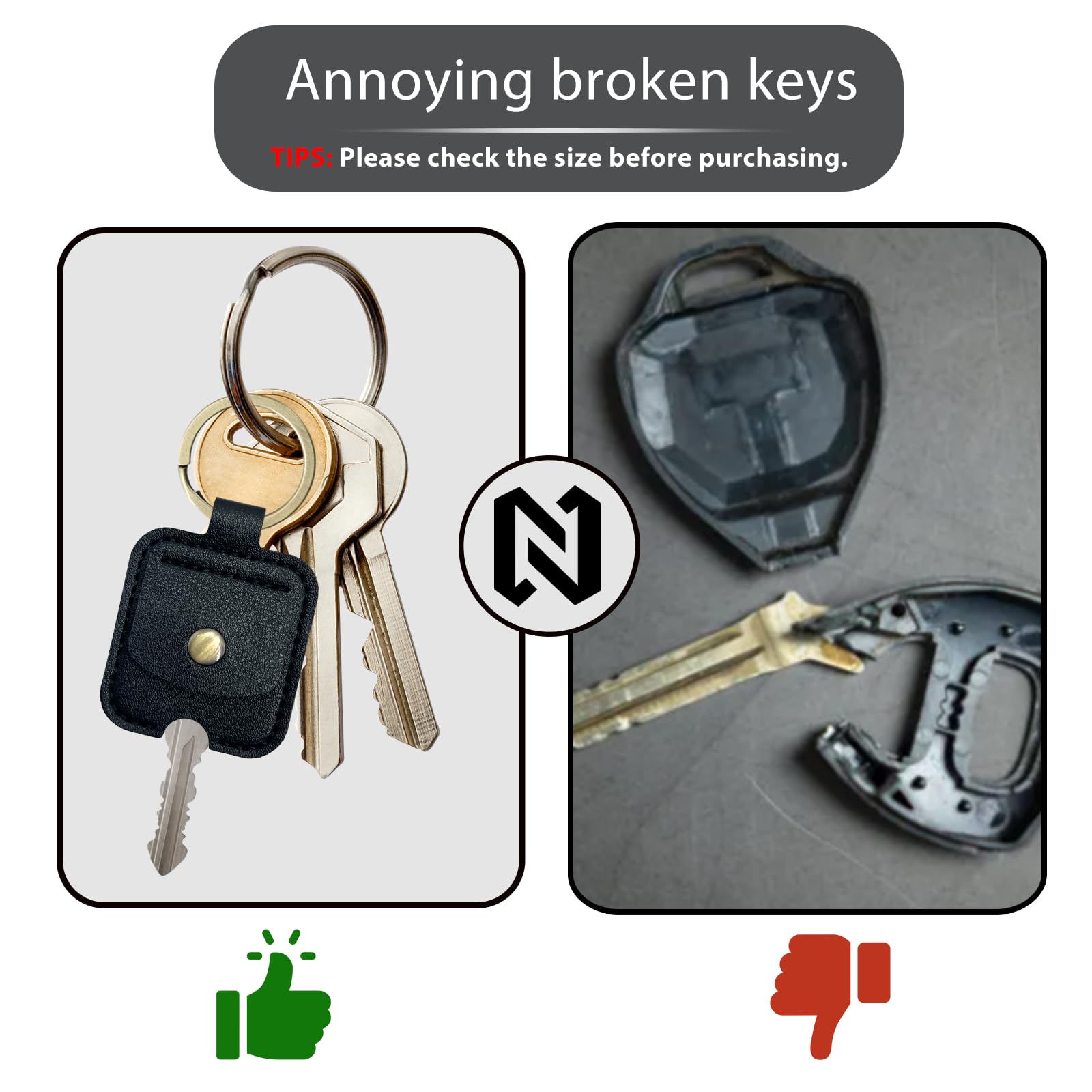 Premium Leather Key Sleeve - Durable Key Fob Protector & Loop Replacement for Men & Women - Ideal for Car Keys, House Keys & Office Keys Organization