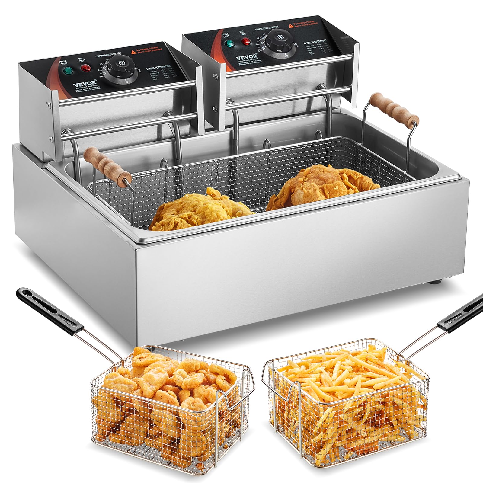 VEVOR 3000W Commercial Deep Fryer with 3 Removable Baskets, 18Qt Stainless Steel Electric Turkey Fryer for Restaurant & Home Kitchen - Perfect for Frying Chicken, Fish, French Fries & More