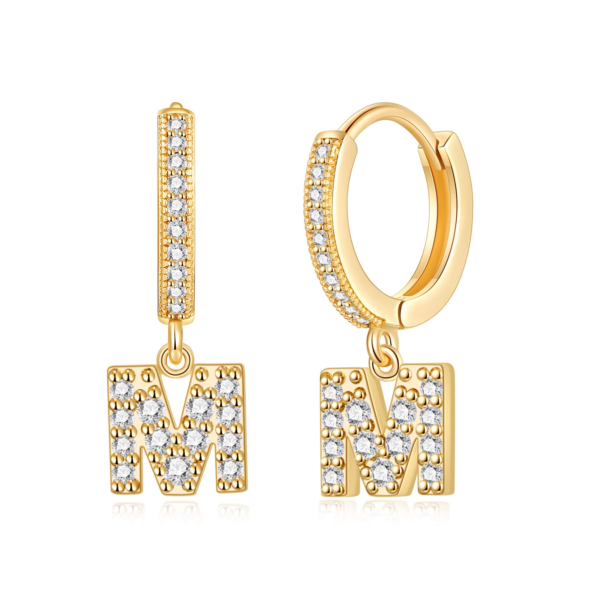 14K Gold Plated Initial Hoop Earrings for Women - Hypoallergenic CZ Letter Stud Earrings in Gold, Silver & Rose Gold | Perfect Gift for Her, Birthday, Anniversary & Everyday Wear