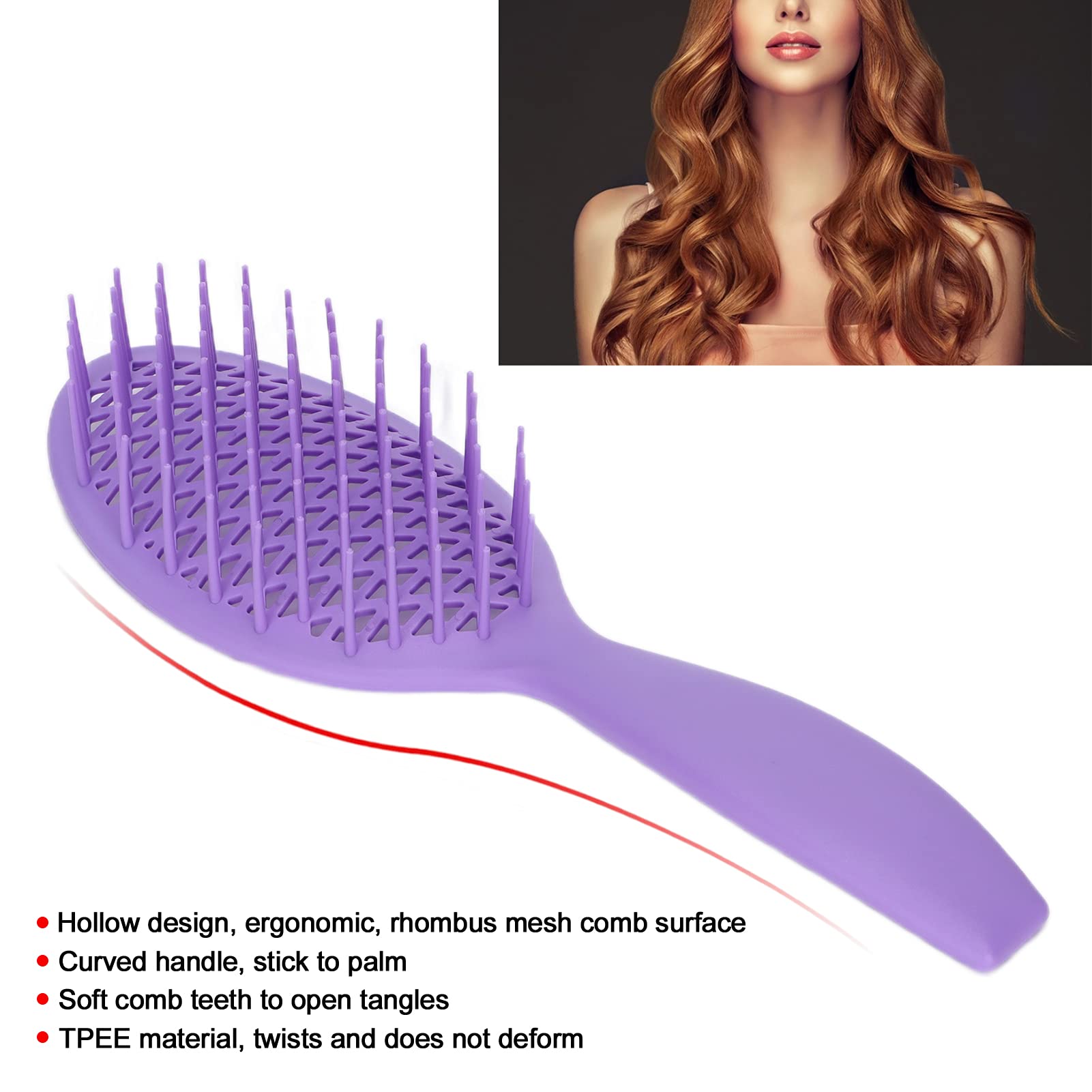 Professional Massage Comb for Wet & Dry Hair - Hollow Design, Soft Curve Teeth, Non-Slip Handle - Perfect for Home & Barbershop Use (Purple Ellipse) | Ideal for Scalp Massage, Styling & Detangling