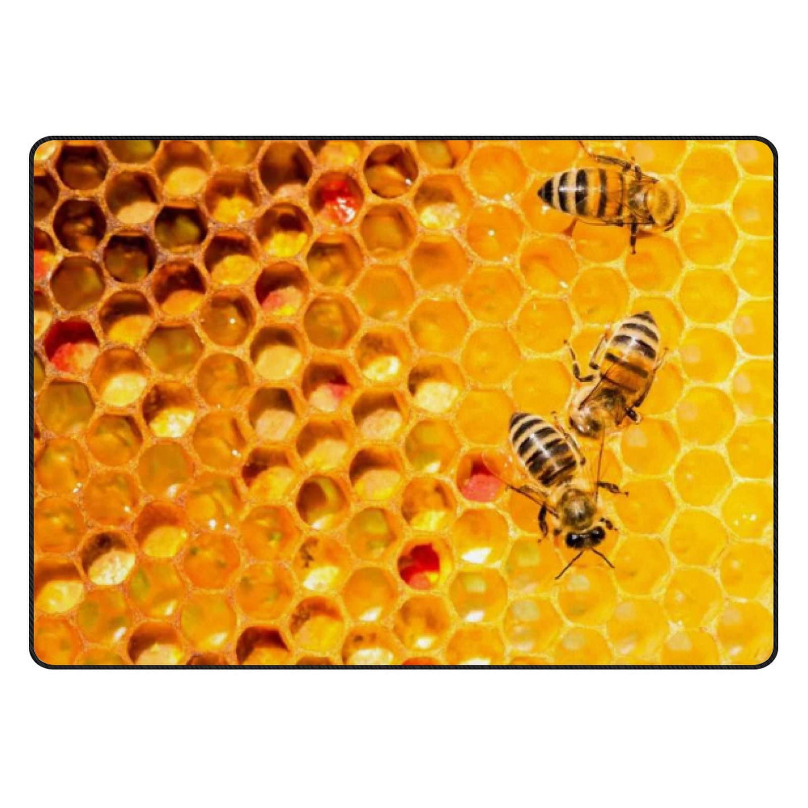 Non-Slip Honeycomb Bee Pattern Large Area Rug - 80x58 Inch Soft Floor Carpet for Living Room, Bedroom, Nursery & Playroom | Perfect for Yoga, Kids Play Area and Home Decor