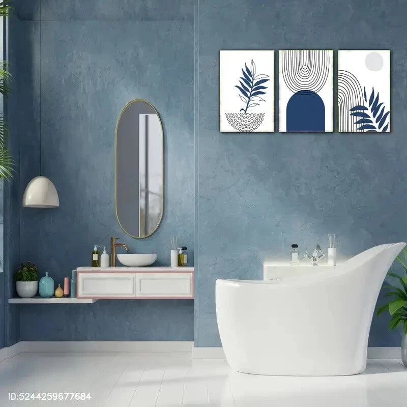 3-Piece Abstract Blue Patterns & Leaf Designs Metal Wall Art - Ready to Hang Modern Home Decor for Living Room, Bedroom & Office
