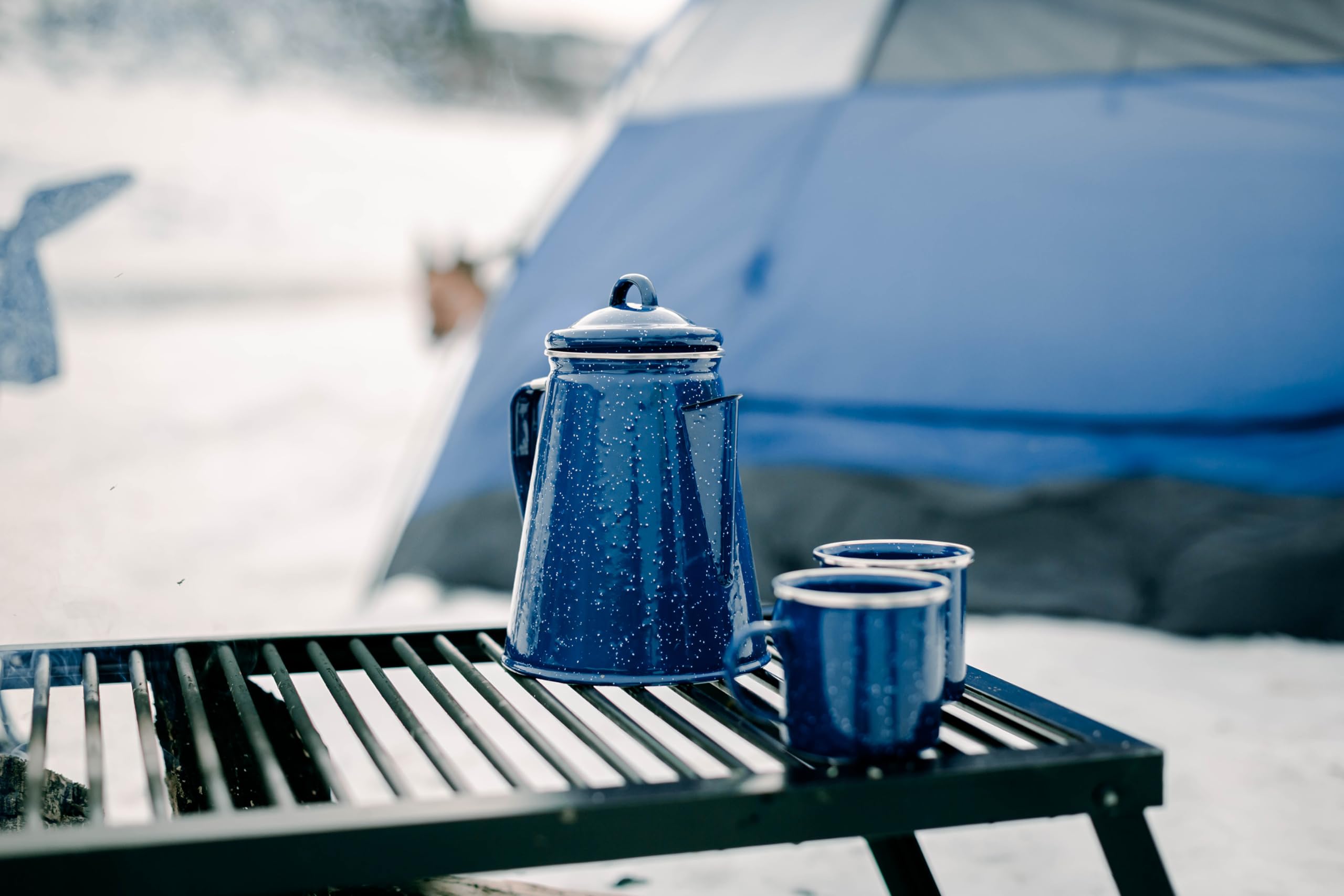 Stansport Enamel Coffee Pot - 12 Cup Camping Coffee Maker, Durable Stainless Steel with Heat-Resistant Handle for Outdoor, Picnic, RV & Home Use