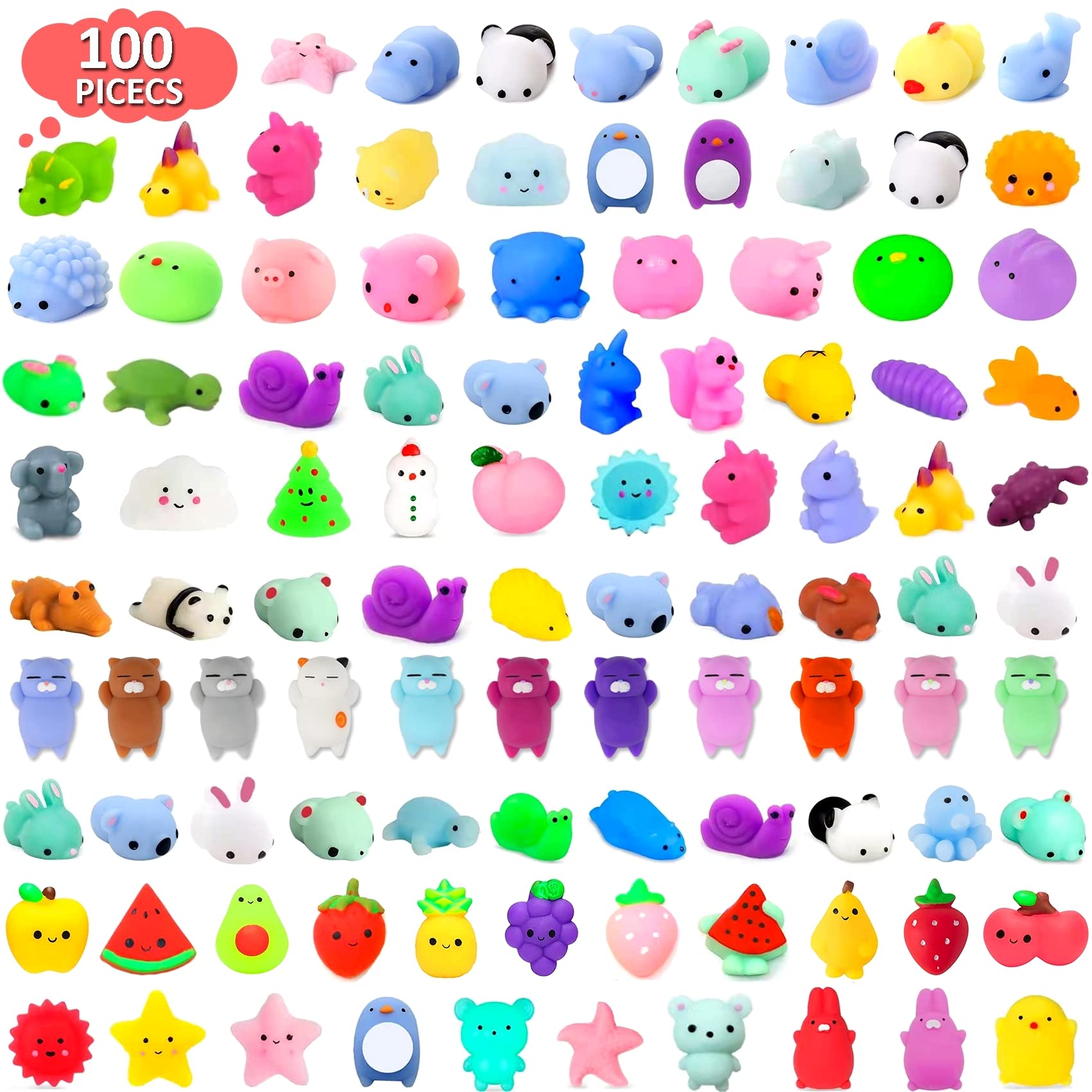 100-Pack Mochi Squishy Stress Relief Toys - Mini Sensory Fidget Toys for Kids, Bulk Party Favors, Classroom Prizes & Goodie Bag Stuffers - Perfect for Birthday Parties, Pinata Fillers & Treasure Box Rewards